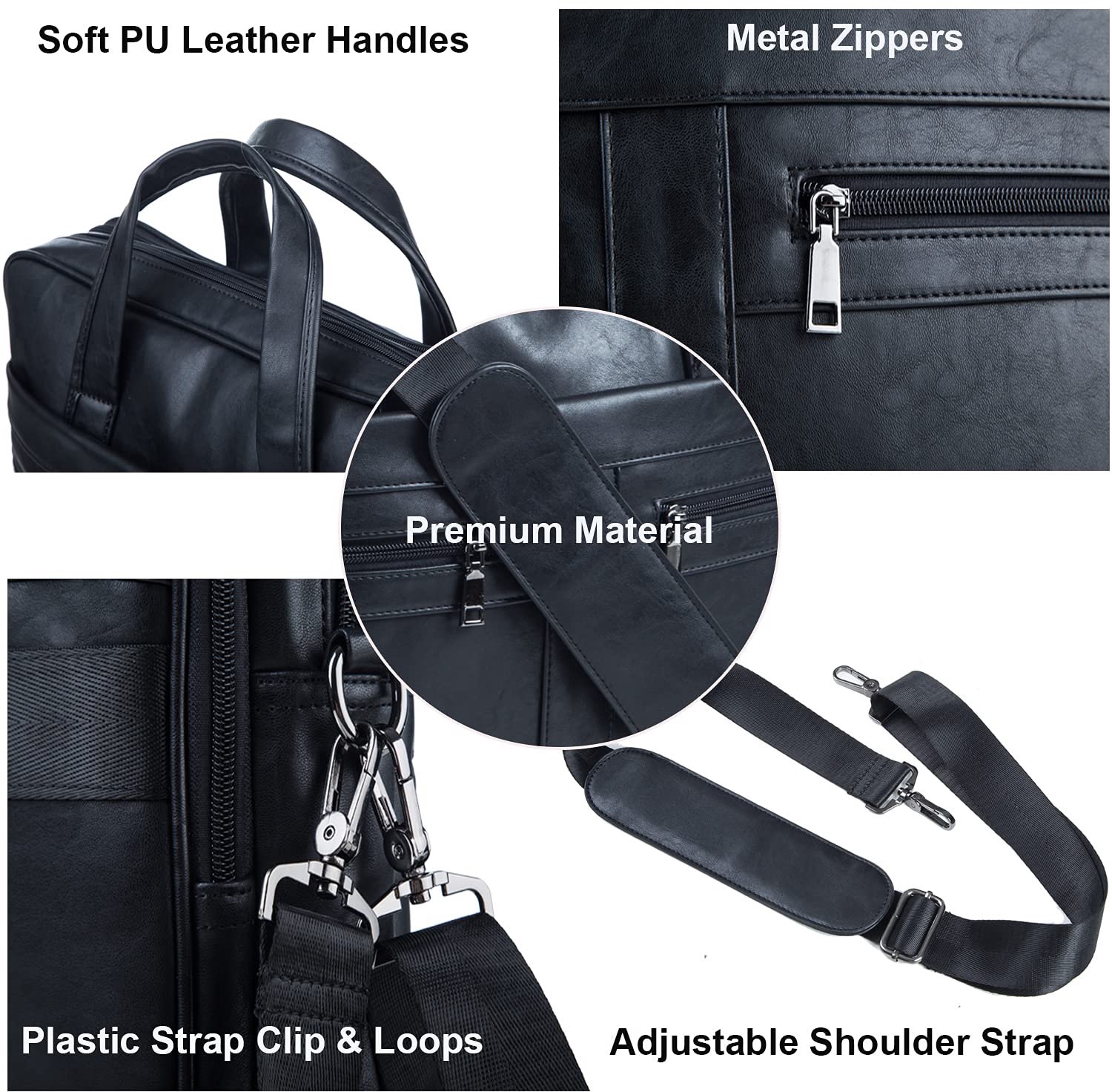 SnelShoppen - Mannen Zakelijke Reizen Aktetas Lederen Handgemaakte Messenger Bags Laptop Tas Zwart 15,6 inch voor Laptop 15.6 inch - Perfect voor Werk