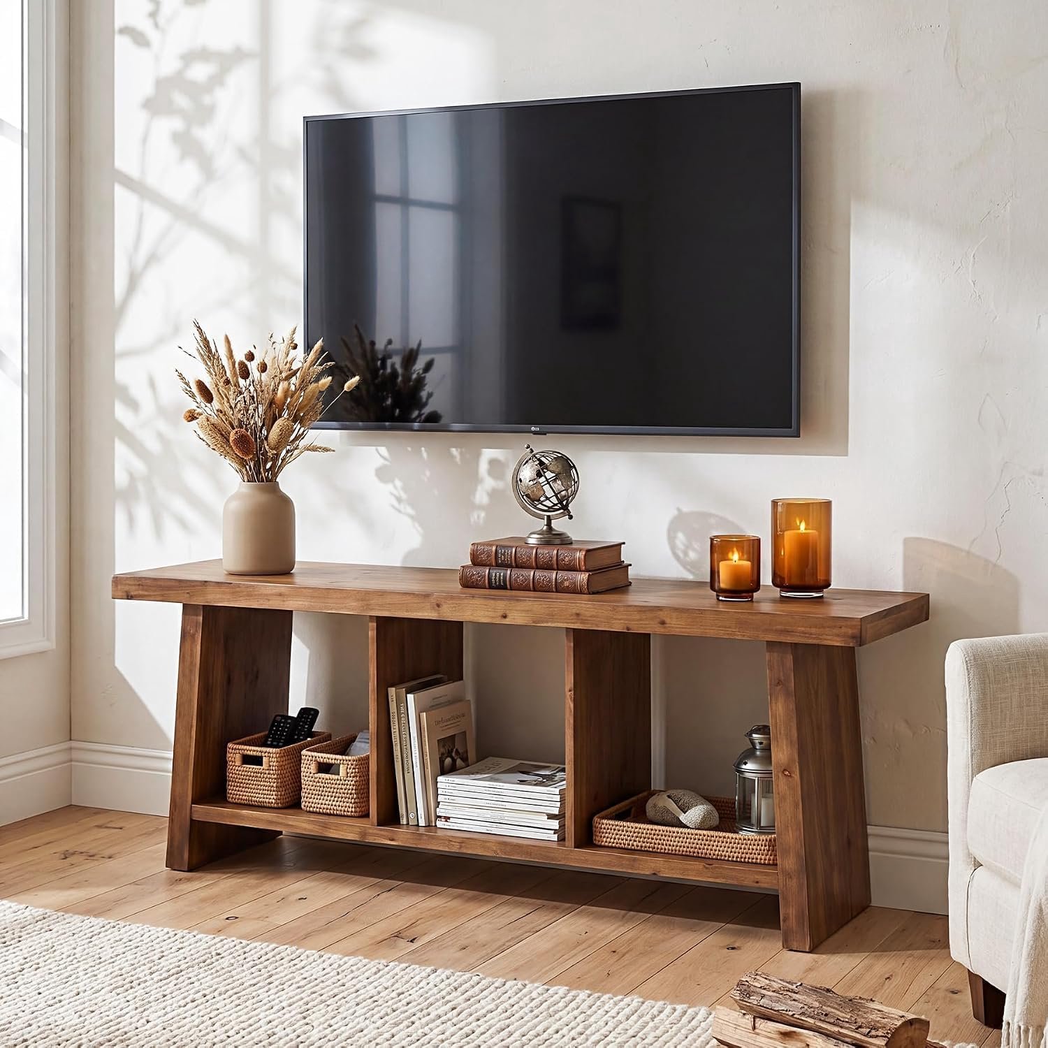 Tribesigns TV-Meubel - 160 x 35 x 60 cm - 3-laags TV-Standaard met Opbergruimte - TV-Kast voor Televisies tot 65/70/75 inch - bruin