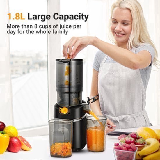 Slowjuicer – Sapmaker – Juicer – Sapcentrifuge - Sappentap – Groentesapmachine – 1,8 Liter Inhoud – 250 Watt Motor - Zilver — afbeelding 4