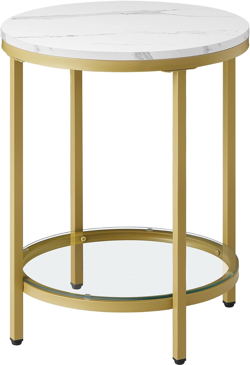 VASAGLE Ronde Bijzettafel – Marmerlook, Goudkleurig Metalen Frame, 45 x 55 CM