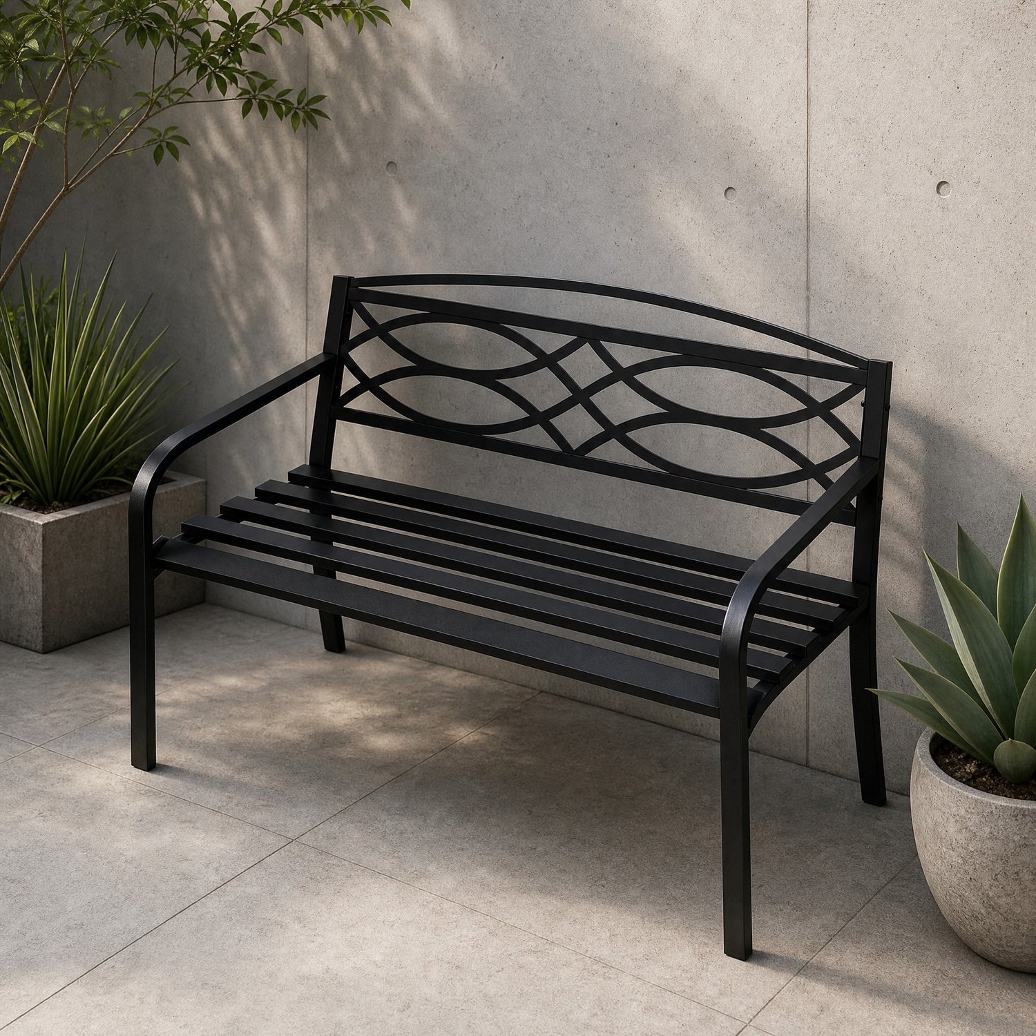 CHICFURN Tuinbank - Met rugleuning en armleuningen - Metaal - Zwart