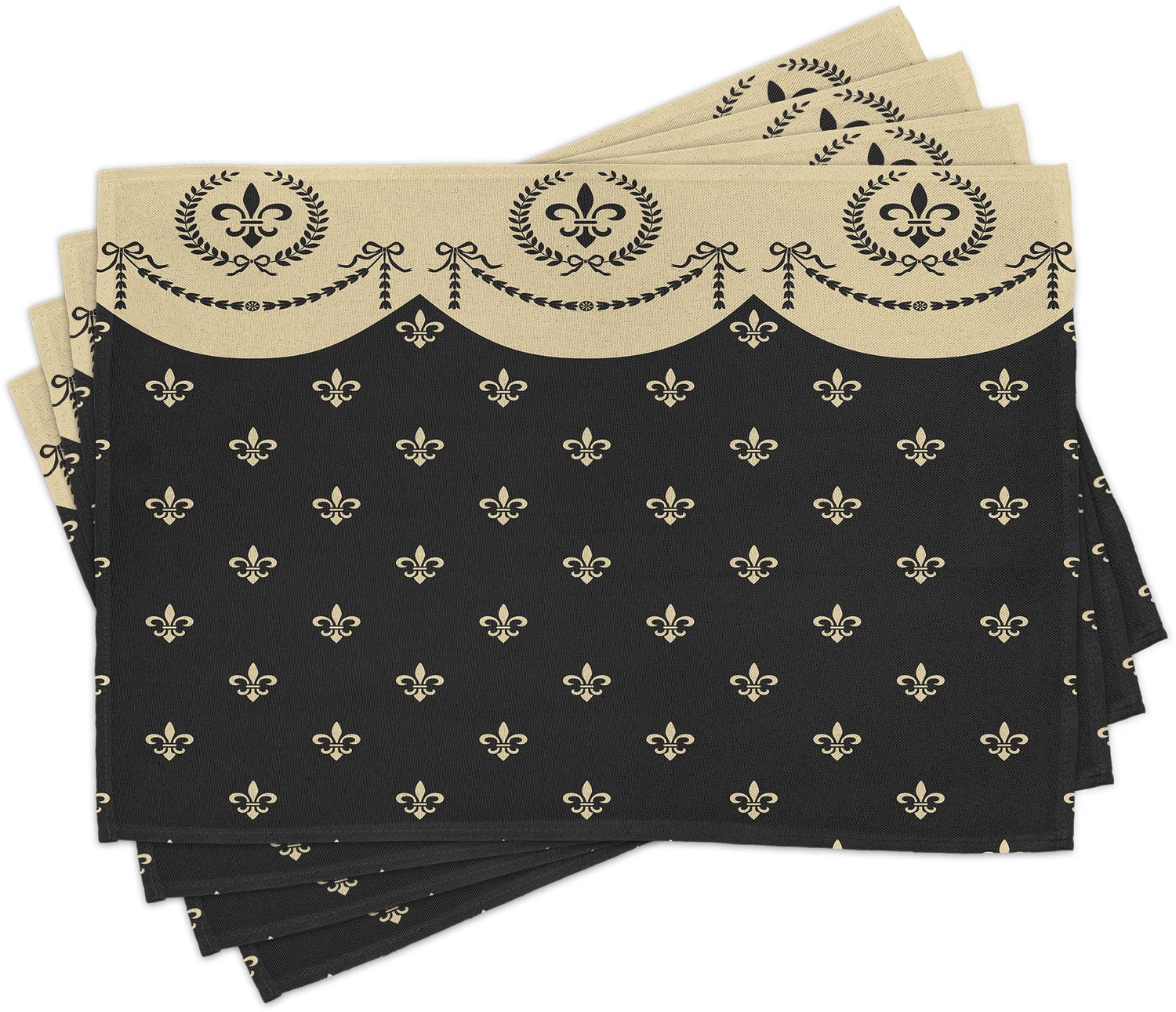 ABAKUHAUS Frans Placemats Set van 4, Patroon van Fleur-de-Lis Illustratie Barok Geïnspireerd Print, Wasbare Stoffen Placemats voor Eetkamer- en Keukentafeldecoratie, Antracietgrijs Ivoor
