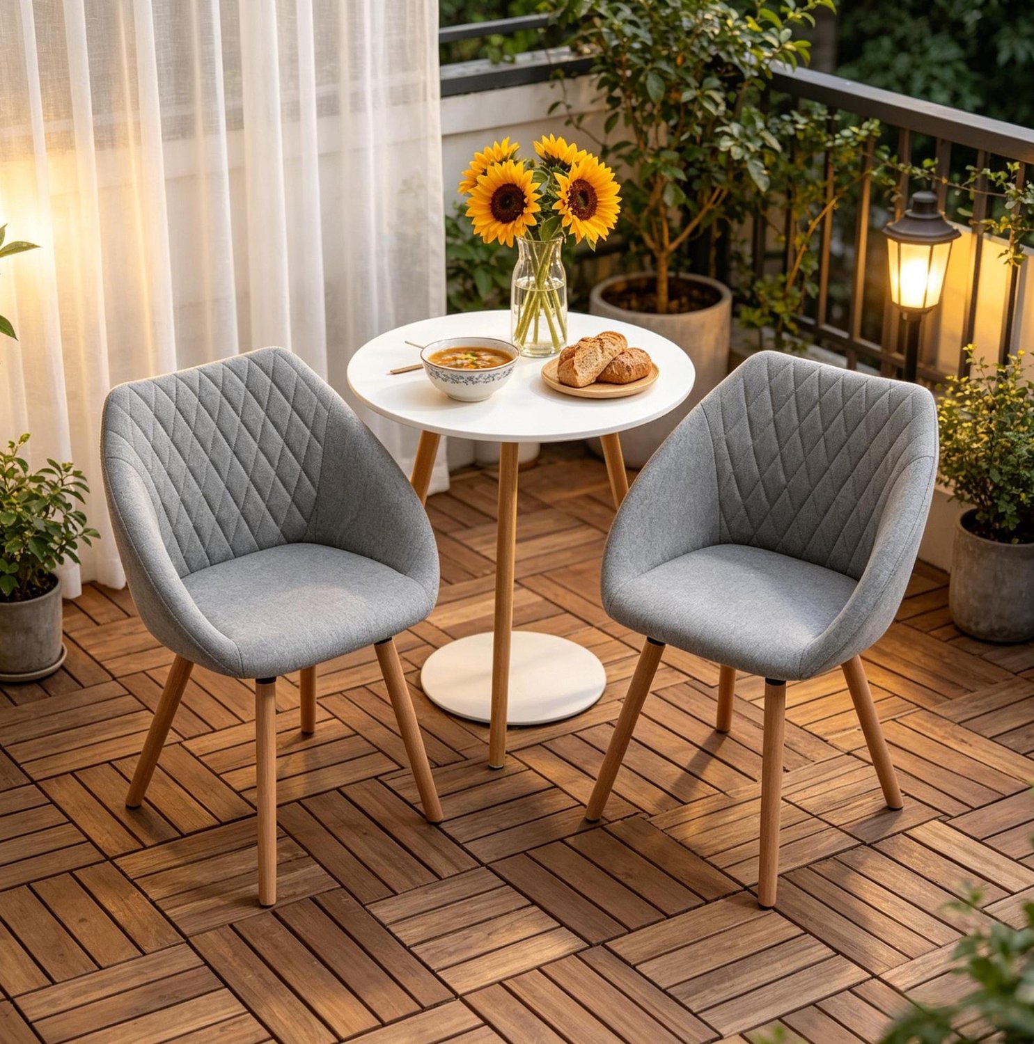 WUVRIE Eetkamerstoelen set van 2 - Met armleuningen en linnen bekleding - Grijs/naturel hout