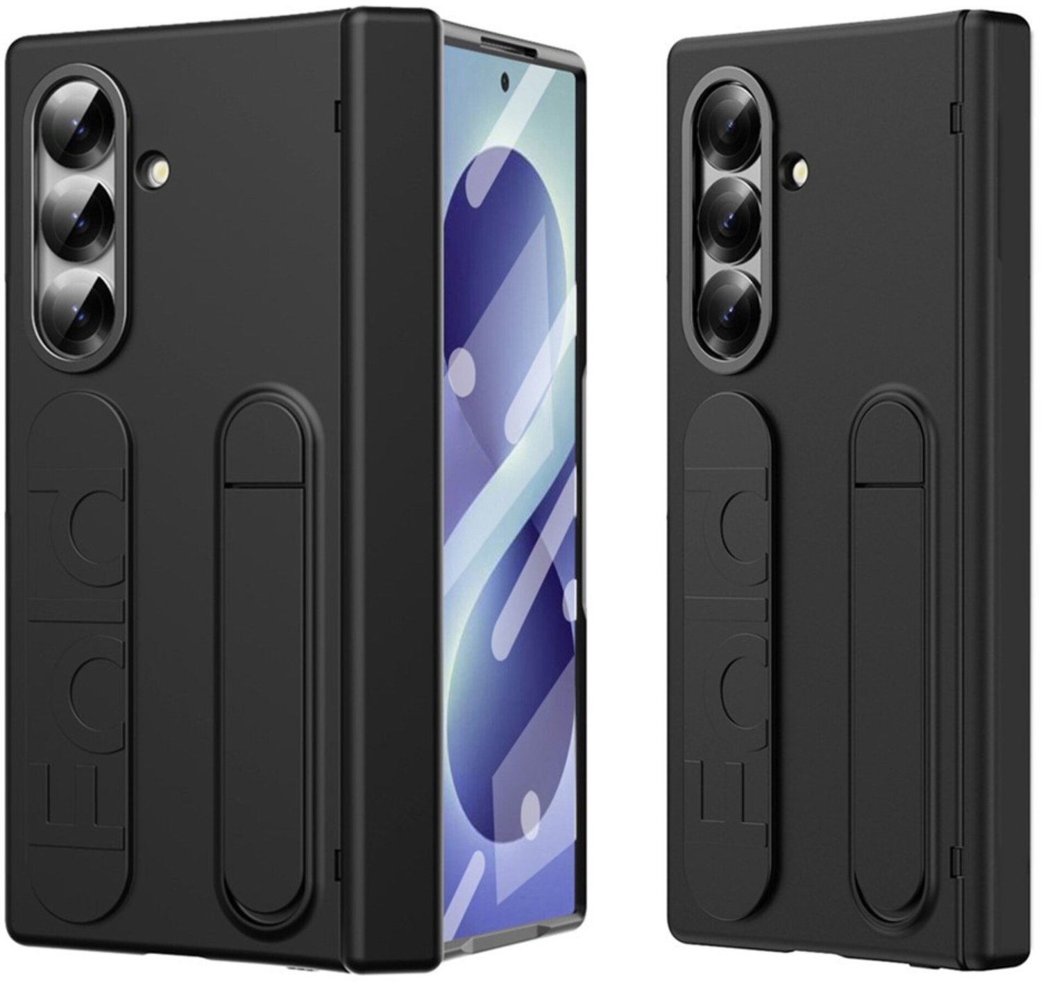 Casety Geschikt voor Samsung Galaxy Z Fold 8 Ultra backcover hoes met Kickstand & Polsband - Zwart