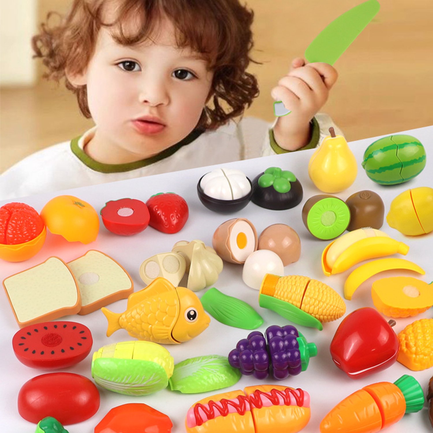Keukenspeelgoed voor kinderen - 33-delige set - Speelgoed om fruit en groenten mee te snijden - Speelgoedkeukenaccessoires - Geschikt voor jongens en meisjes vanaf 3 jaar