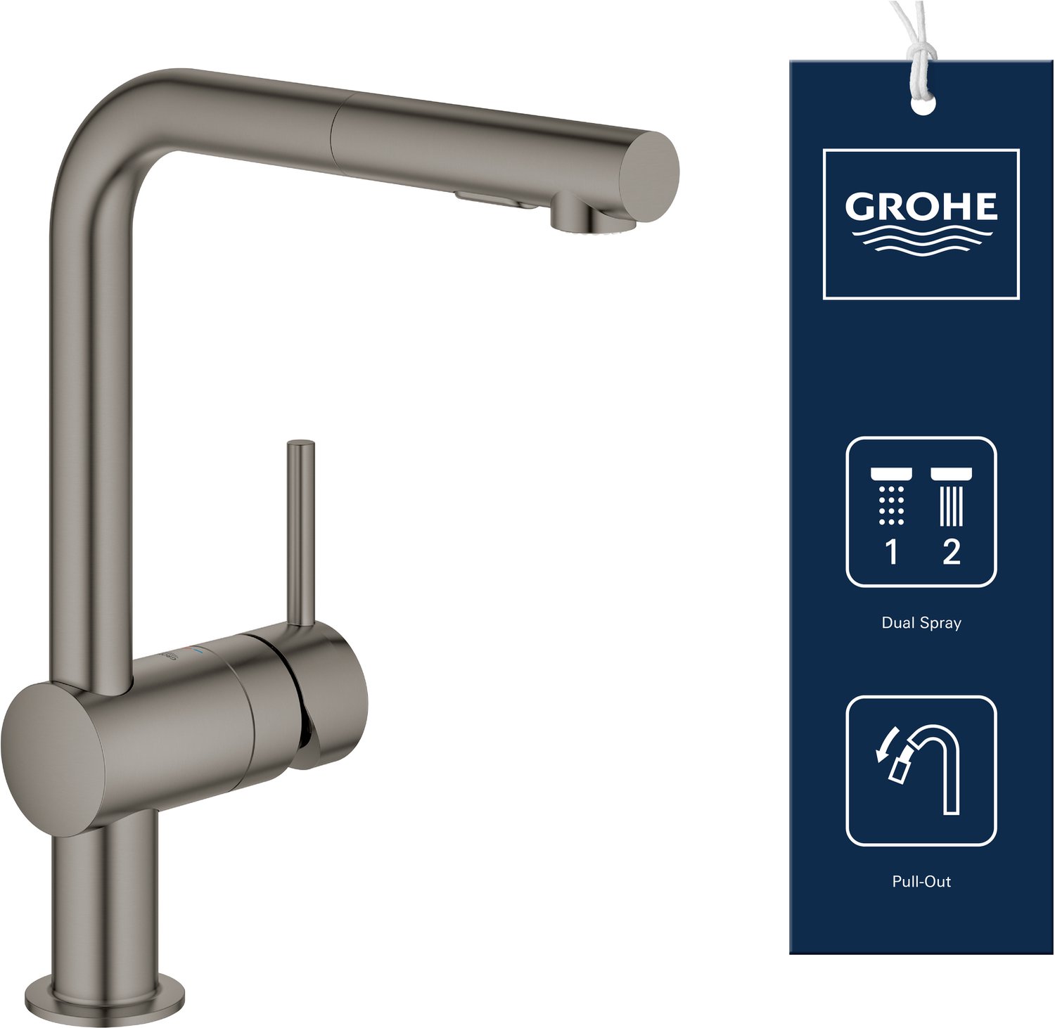 GROHE Minta Keukenkraan - Met handdouche - 2 straalopties - Mat antraciet (brushed hard graphite)