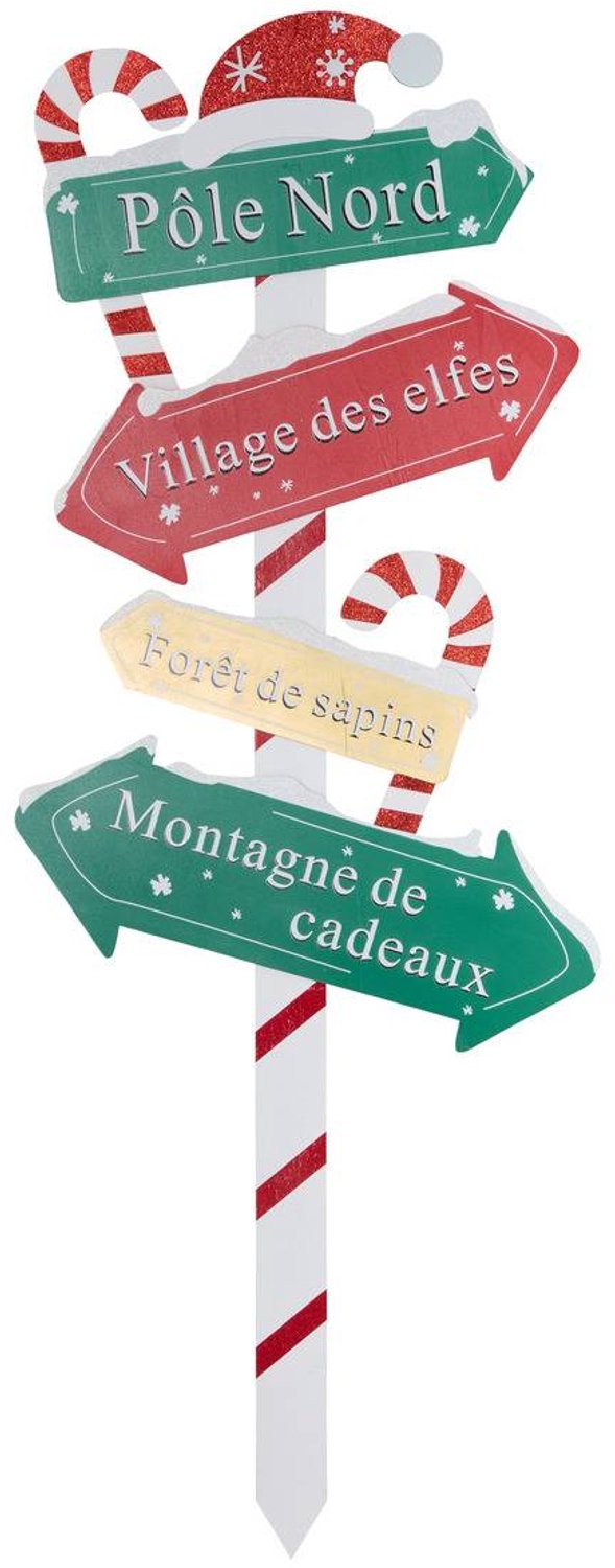 Pancarte de Noël en bois rouge et vert H. 100 cm