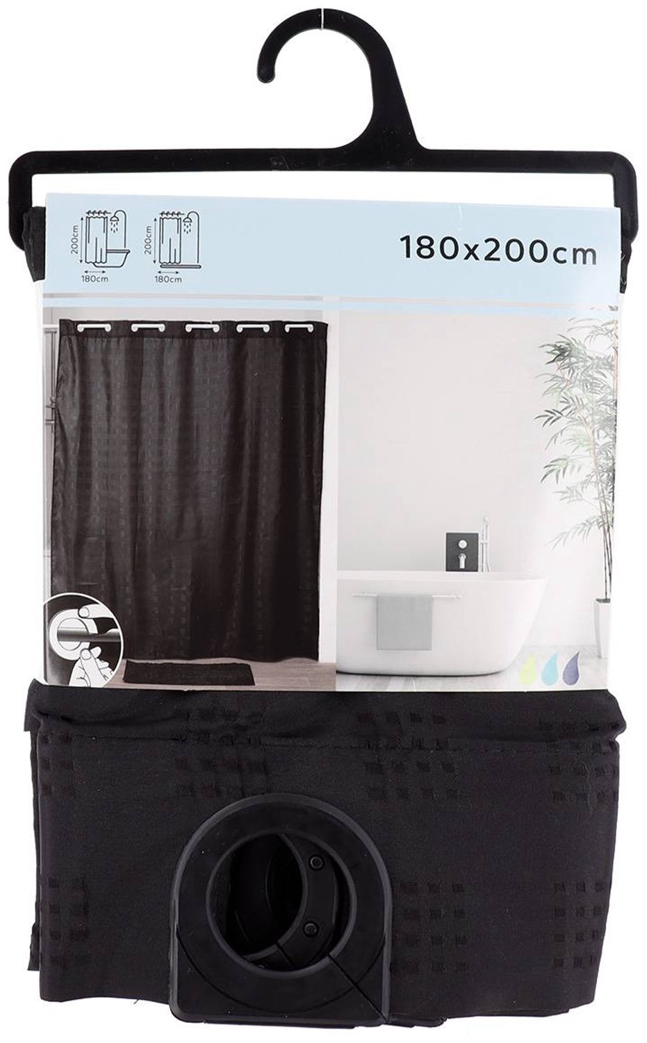 Rideau de douche en polyester avec œillets intégrés 180 x 200 cm noir