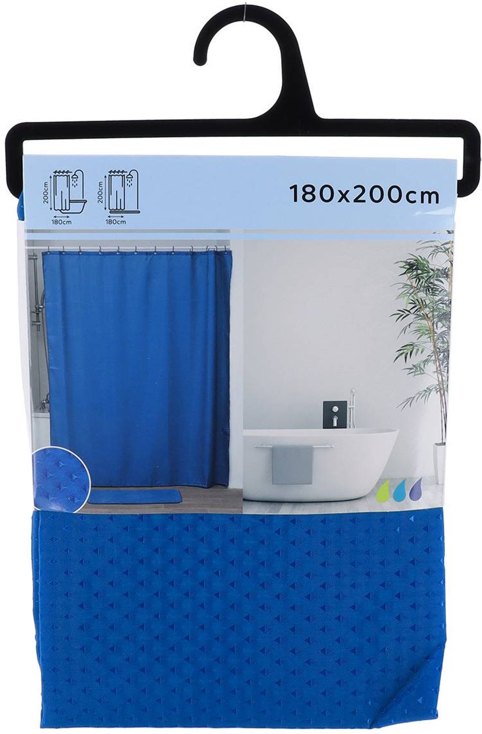 Rideau de douche en polyester à motifs diamants 180 x 200 cm bleu canard