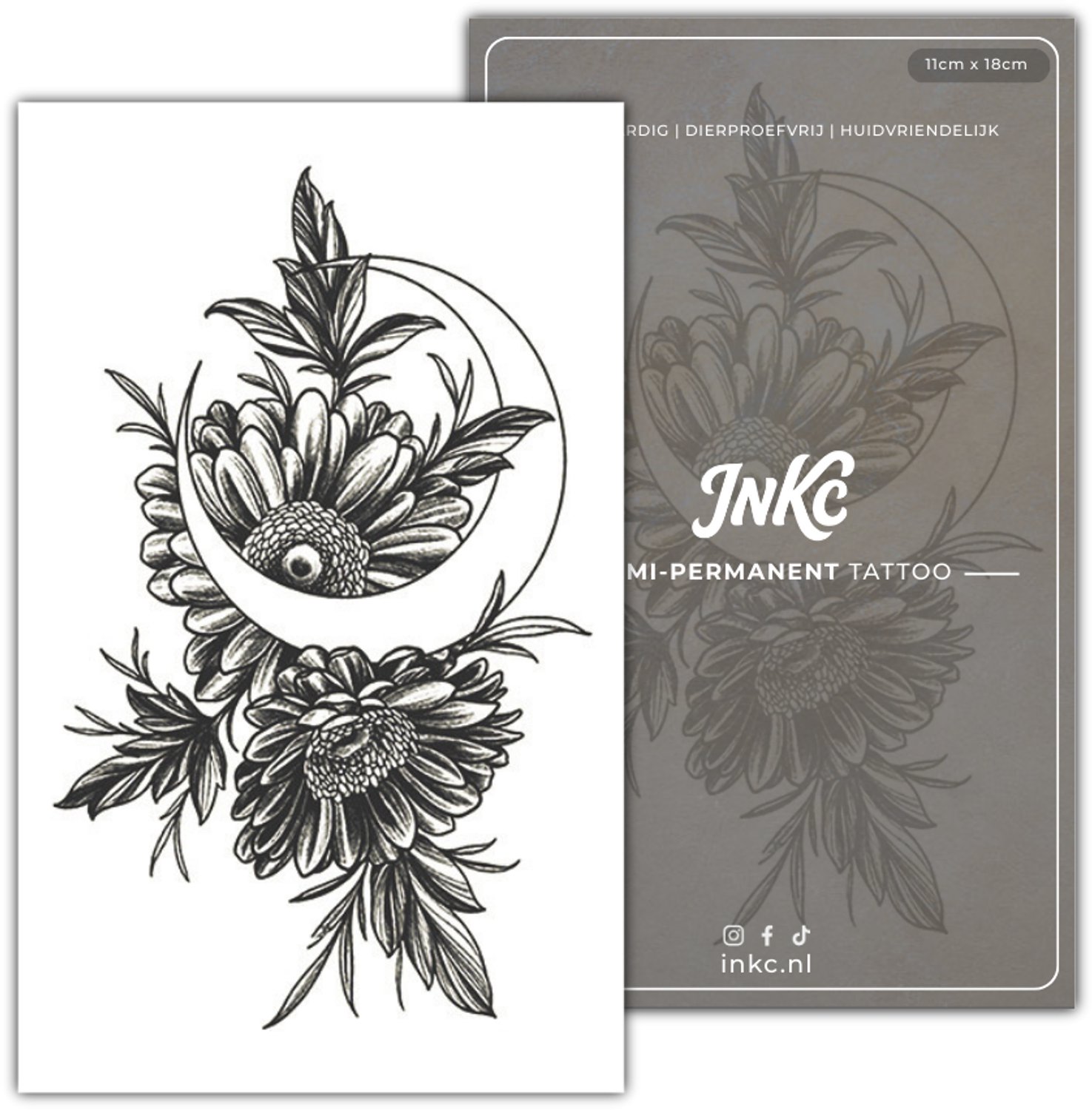 INKC - Tijdelijke Tattoo - Bloemennacht - Nep Tattoo - Plak Tattoos - Blijft tot 2 weken - 11 x 18cm