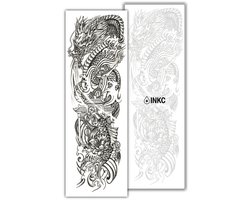 INKC - Tijdelijke Tattoo - Japanse Draak-Koi Sleeve - Nep Tattoo - Plak Tattoos - Blijft tot 2 weken - 16 x 47cm