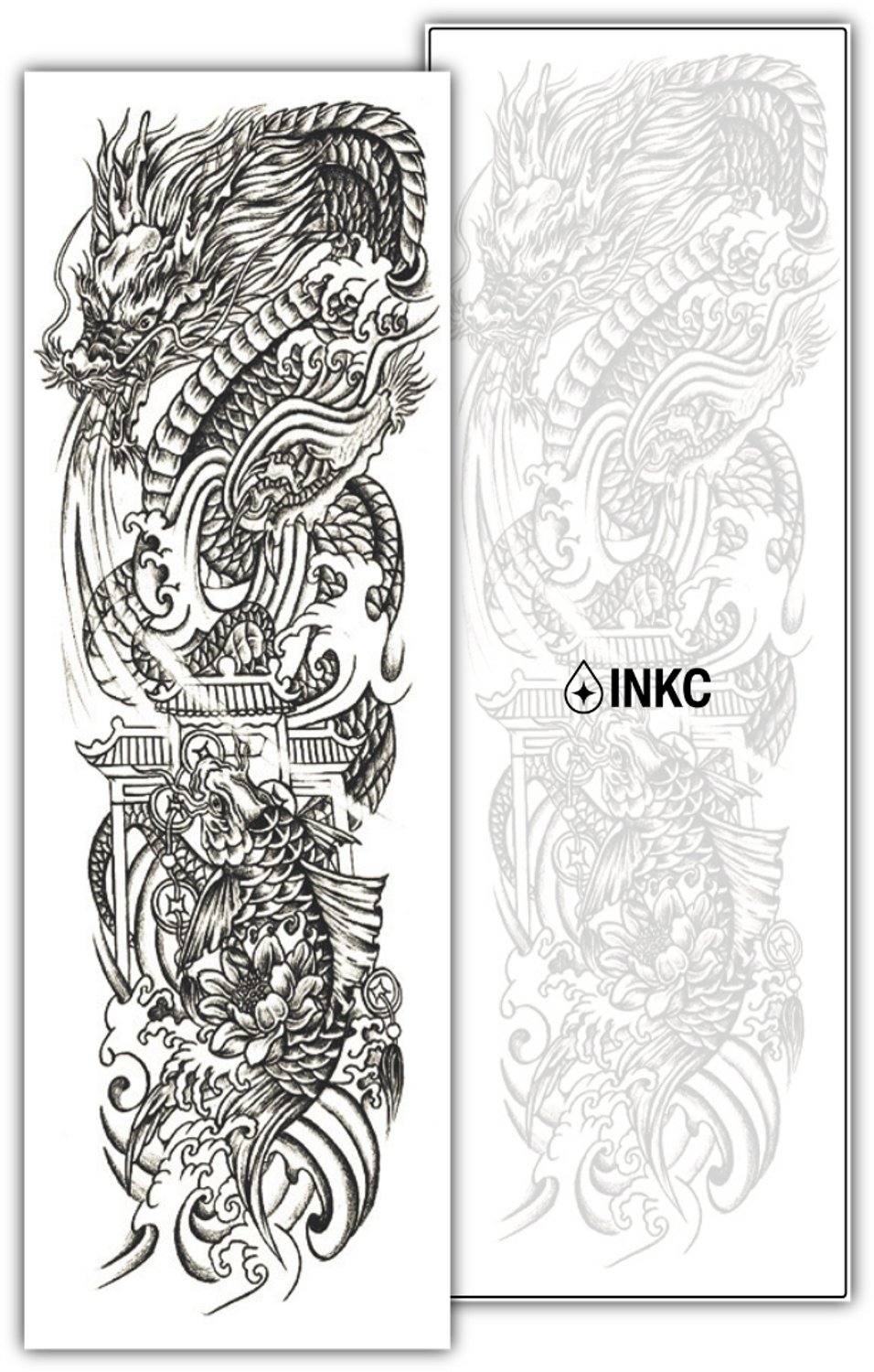 INKC - Tijdelijke Tattoo - Japanse Draak-Koi Sleeve - Nep Tattoo - Plak Tattoos - Blijft tot 2 weken - 16 x 47cm