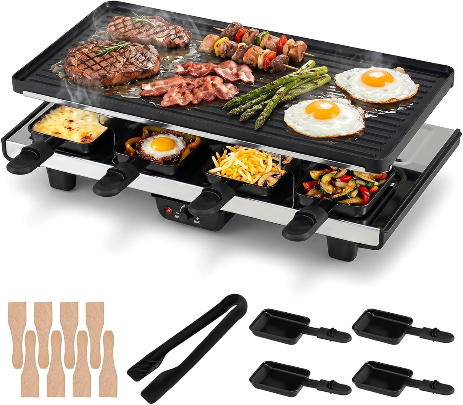 SNJY® Gourmetstel - Gourmetplaat - Gourmet Elektrisch - Omkeerbare Grillplaat - 8 Personen - 1400 W - Zwart