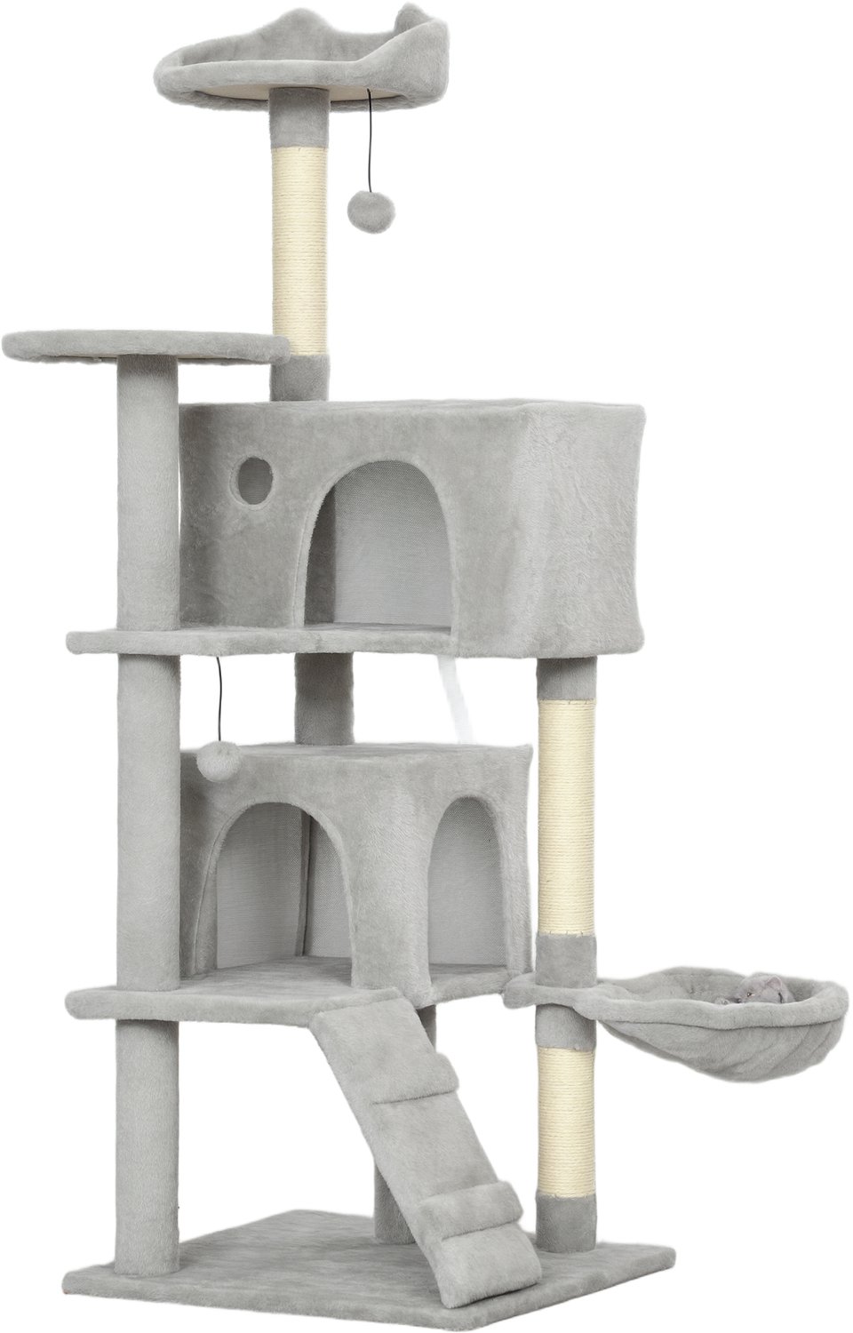 Pawona Krabpaal met ligplaatsen, grot, hangmat en ladder - 48 x 48 x 140 cm - Lichtgrijs/Crèmewit
