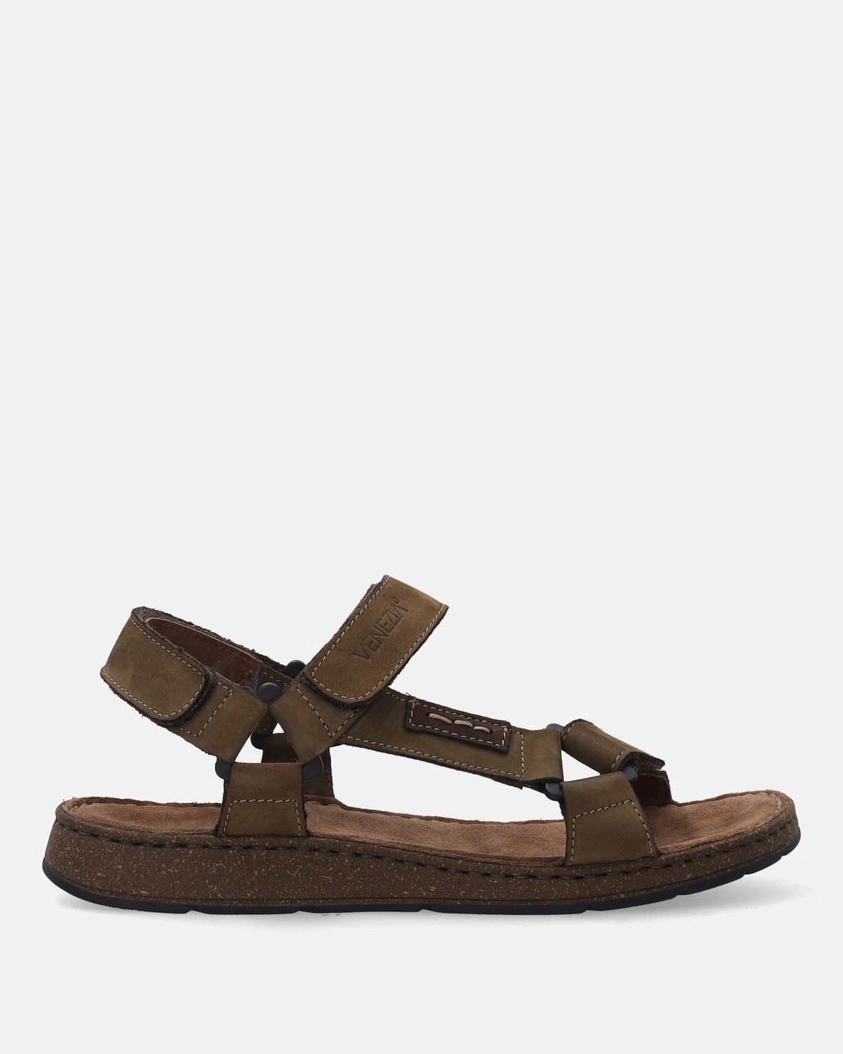 Venezia Heren Nubuck Sandalen Groen Klittenband Maat 40