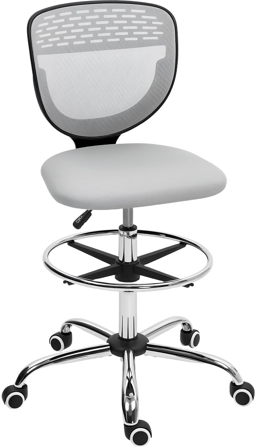 Bureaustoel, 59×59×106-126 cm, lichtgrijs, metaal, barkruk, werkstoel, koffiestoel, in hoogte verstelbaar, stevig en duurzaam, eenvoudig ontwerp, praktisch en mooi, geschikt voor staande bureaus.