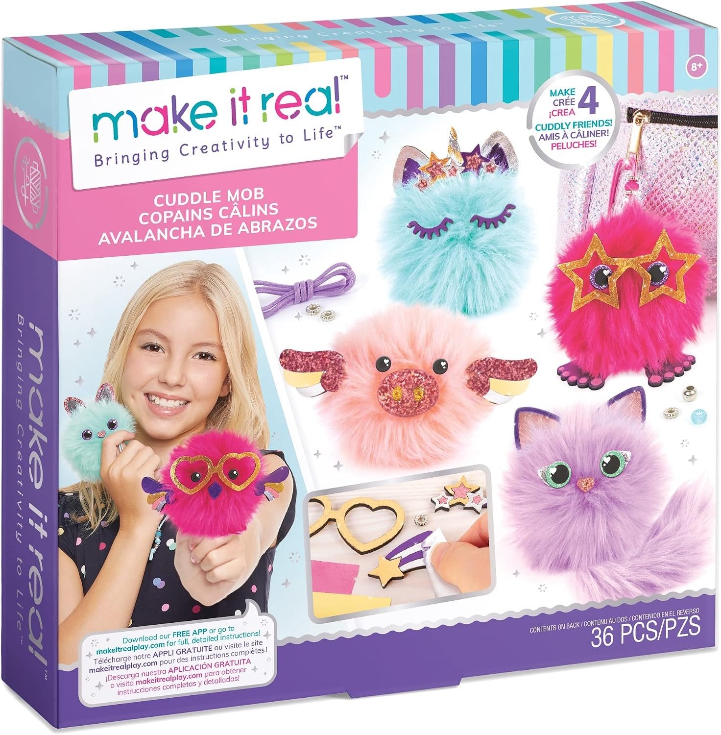 Knutselset voor Pluche Speelgoedfiguren - Multicolor - Voor Kinderen vanaf 8 Jaar - Inclusief Pompons en Kralen - Creatieve Activiteiten voor Meisjes