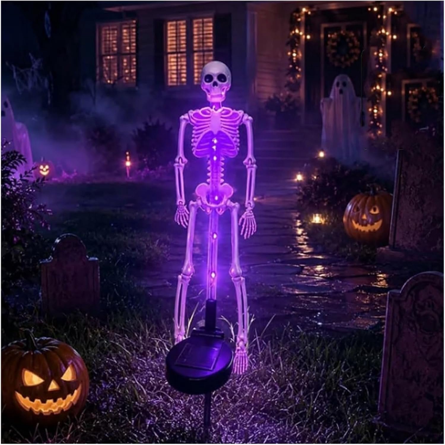 YAGXIG Skull Land Plug-in Light-Solar Garden Light-Buitentuinlicht-Halloween Decoratief Licht-Realistisch Gloeiend Skeleton Standbeeld-Solar Garden Pile Light-Halloween Skull Light-1 Stuk-Paars licht