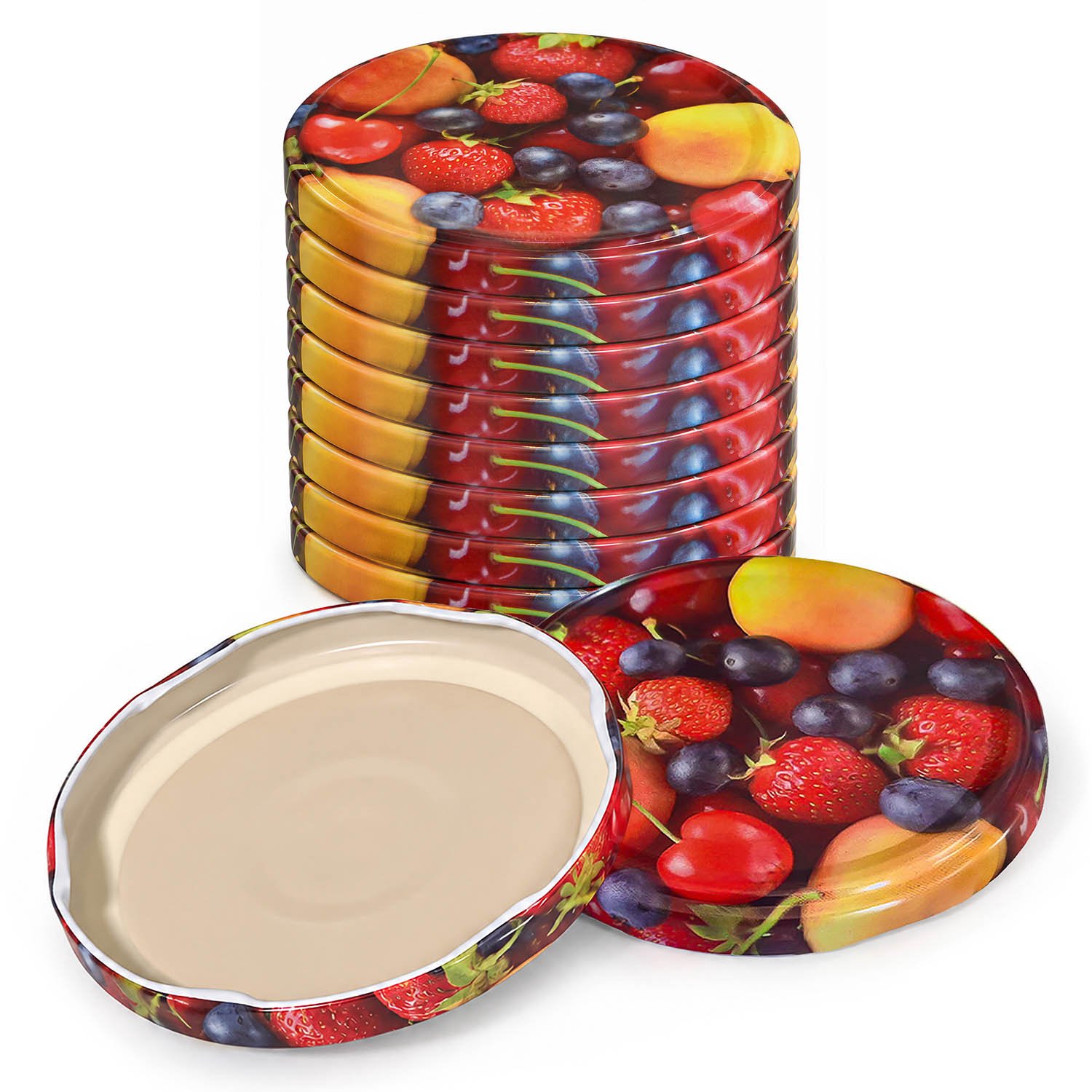 Oputec schroefdeksels 82 mm twist-off – deksels voor glazen potten met fruitmotief – 10 stuks