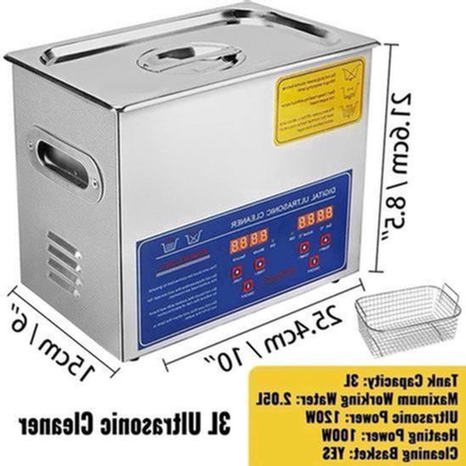 Ultrasoon Reiniger - Reinigingsapparaat voor Brillen - Reinigingsmachine - 3L met Digitaal Display en Verwarming – RVS Reinigingsapparaat voor Thuis en Professioneel Gebruik