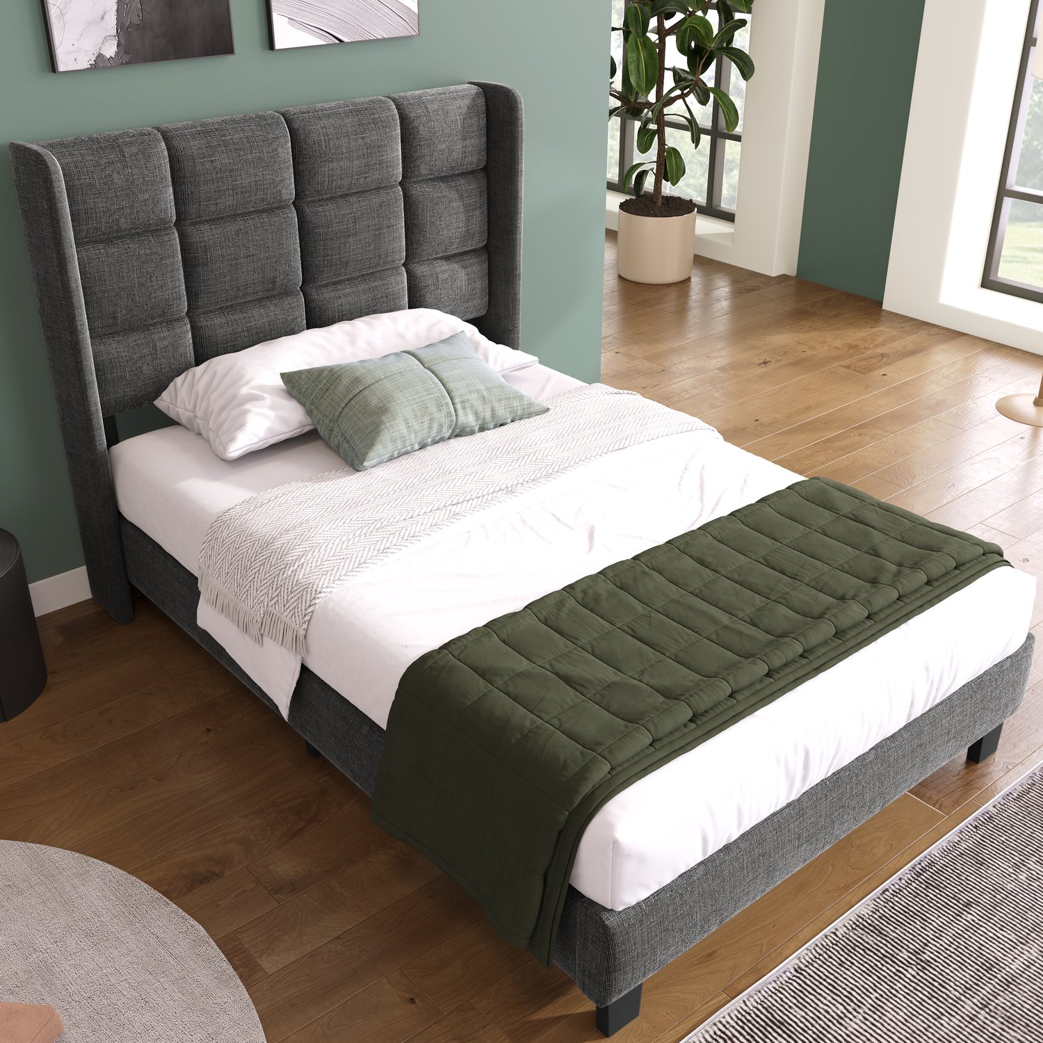 CHICFURN Gestoffeerd Eenpersoonsbed 90x200 cm - Lattenbodem - Grijs