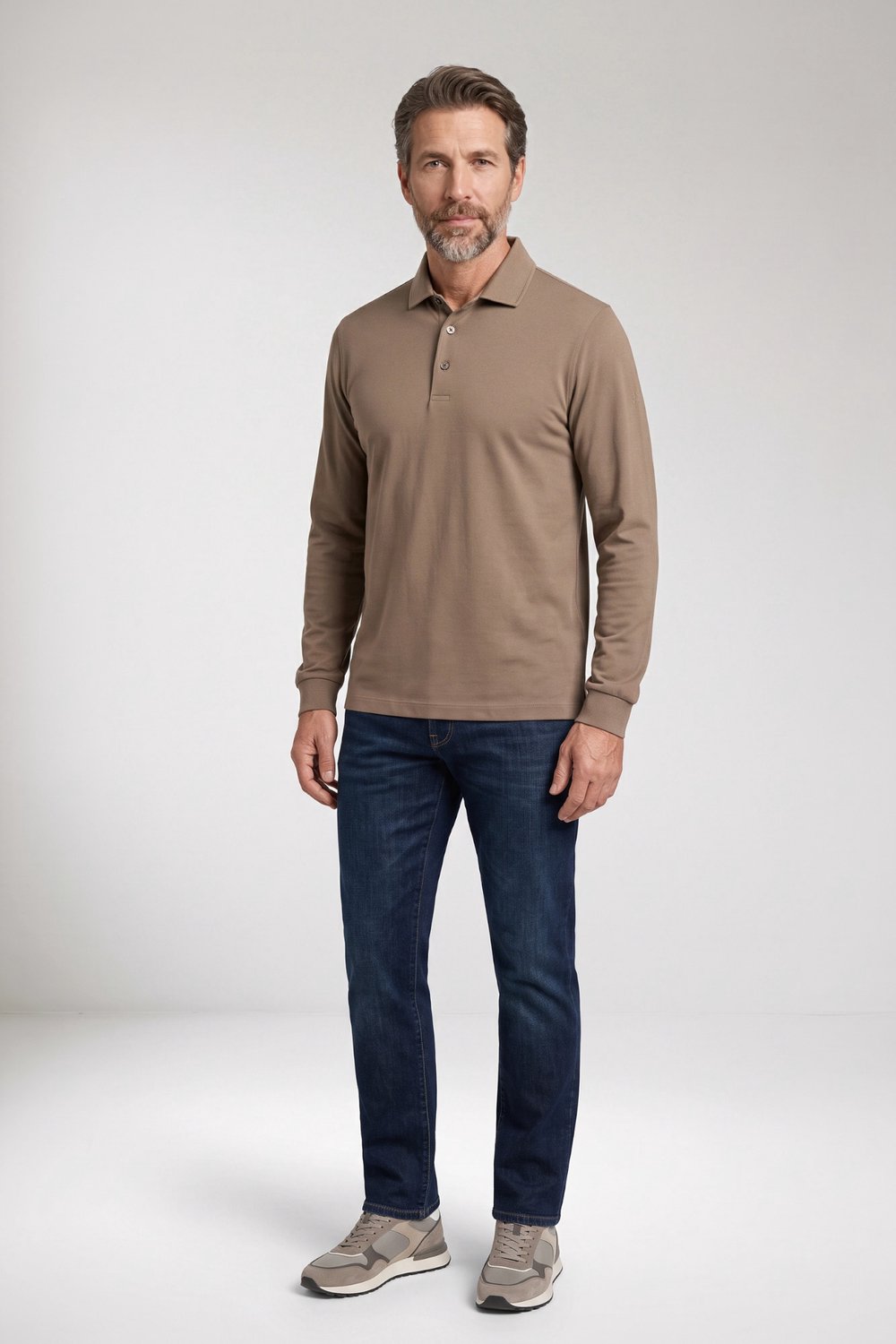 Baileys Polo Long Sleeve Placket Buttons Greige / male