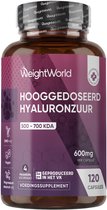 WeightWorld Hyaluronzuur capsules - 600 mg - 120 capsules voor 4 maanden voorraad - Gemaakt in het VK - Vegan