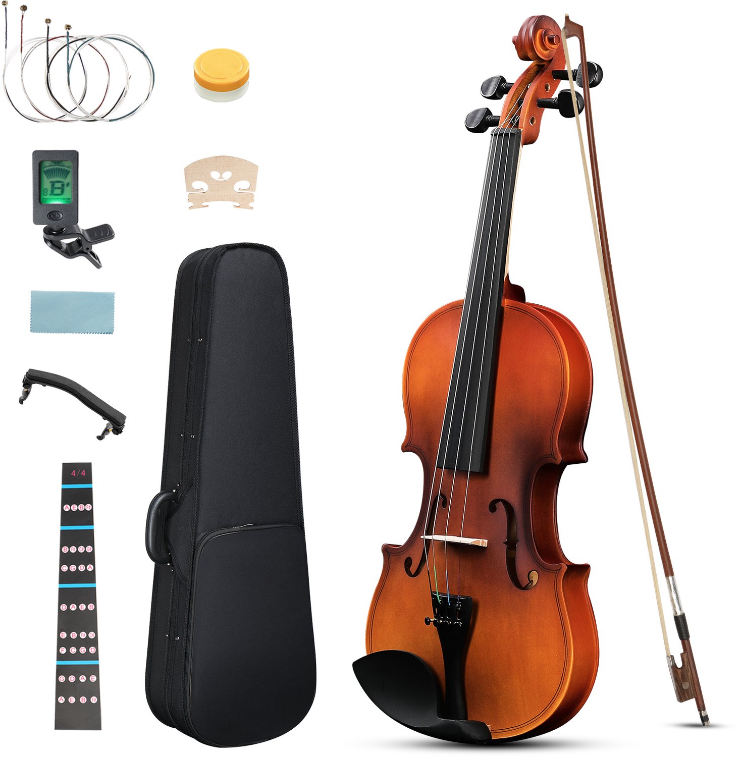 Viool 3/4 van lindehout, Complete set met koffer, strijkstok, stemapparaat en accessoires - Ideaal voor beginners en kinderen, Natuurlijk