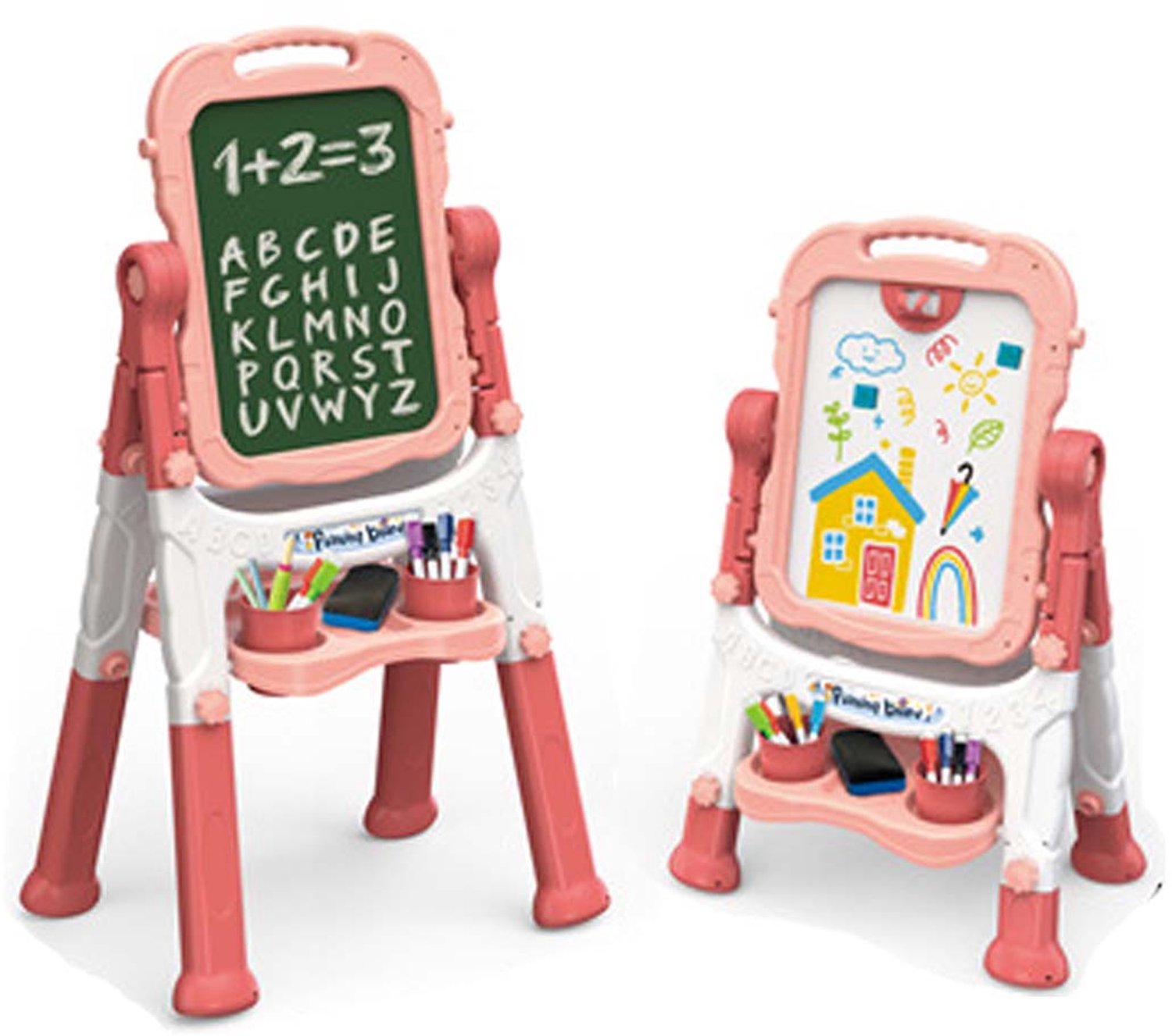 Kinder Dubbelzijdige Tekeneasel - Verstelbaar Tekentoy, 2-in-1 Magnetisch Whiteboard en Krijtbord - Educatief Tekenspeelgoed voor Peuters - Roze