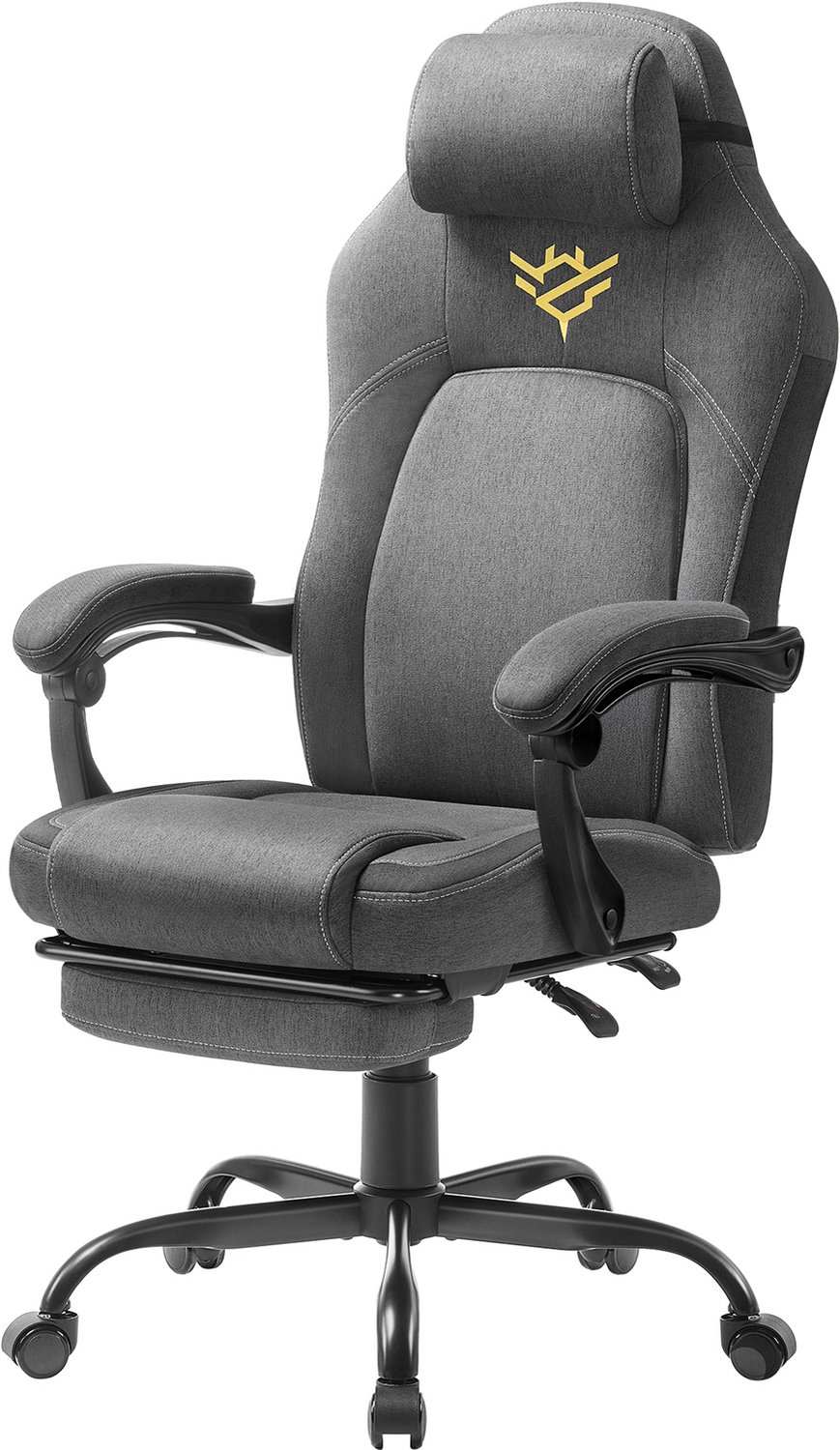 Gamingstoel Ergonomisch 70 x 70 x 119-129 cm, Duifgrijs, Bureaustoel met Voetsteun, Verstelbare Rugleuning 90-135°, In Hoogte Verstelbare Armleuningen, Katoen-Linnen Bekleding, Draaistoel voor Gaming en Kantoor