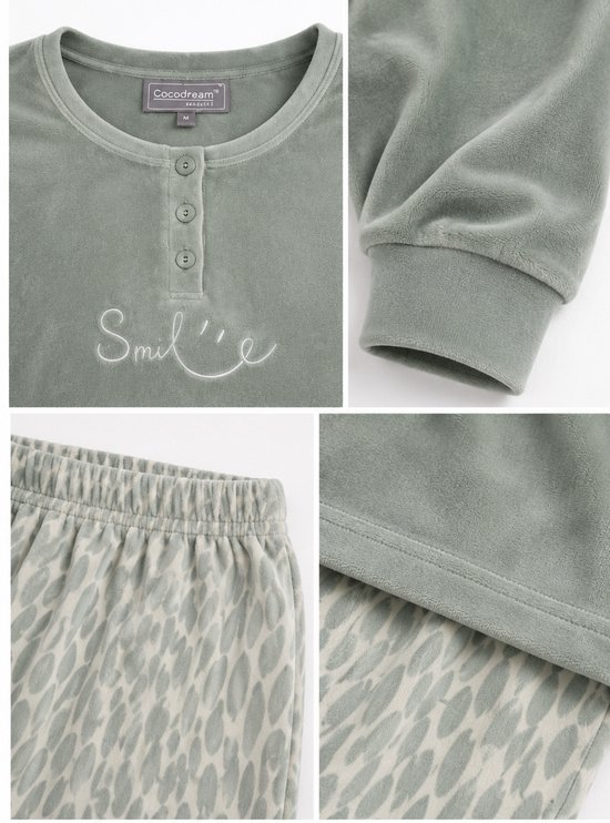 Pyjima Cocodream - Dames Pyjama Velours - Winter - Green Print - Maat XXL | bol