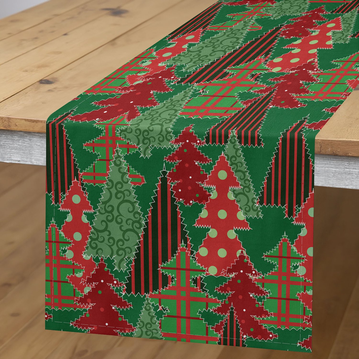 ABAKUHAUS Kerst Tafelloper, Dennenboom Wervelingen Stippen, Rechthoekige Decoratieve Tafelloper voor Eetkamer en Keuken, 40 x 180 cm, Donker Koraal