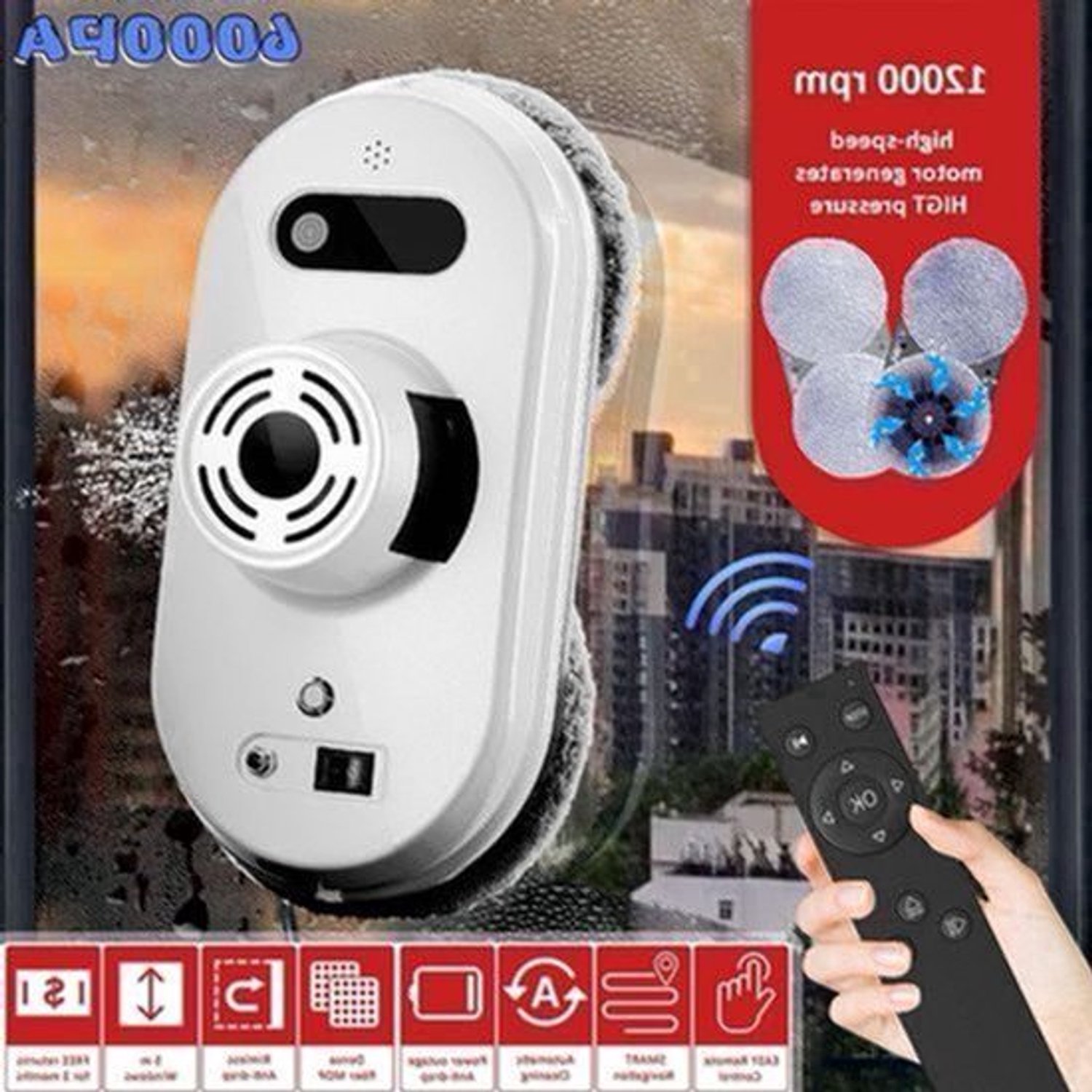 Raamrobot – Robot Ramenwasser – Ruitenreiniger – Raamwisser – Ramenreiniger – 6000 Pa Zuigkracht – Automatische Waterspray & Afstandsbediening
