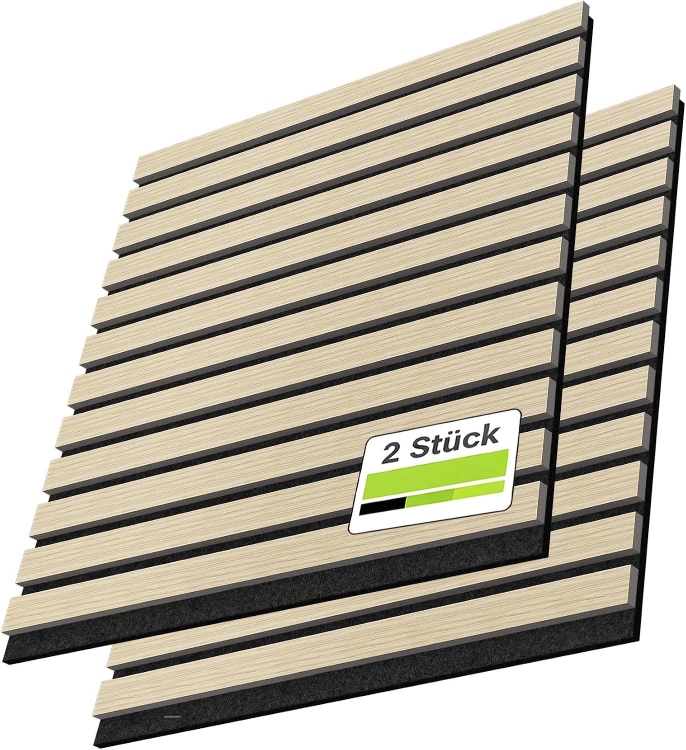 Set van 2 akoestische panelen, hout, geluidsabsorberende wandbekleding, zelfklevend, 60 x 60 cm, set met patroon, houten wandpaneel op akoestisch vilt, lamellenwand voor woonkamer, kantoor,