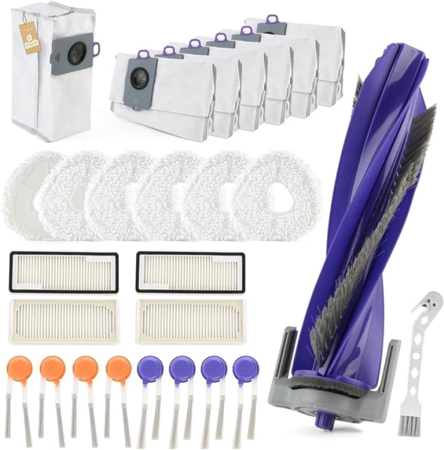 Accessoirekit voor Narwal Freo Z10 en Freo Z10 Ultra – 1 hoofdborstel, 4 zijborstels, 6 stofzakken, 6 dweilen, 4 HEPA-filters, 1 reinigingsborstel