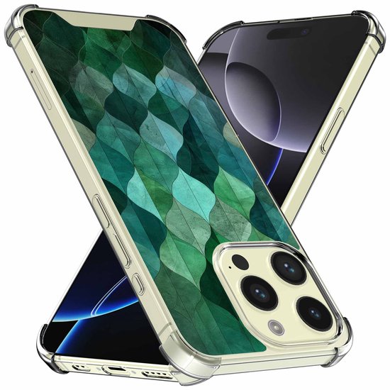 Smartphonica Geschikt voor iPhone 16 Pro Telefoonhoesje met Groene Bladeren opdruk - Draadloos op te laden - Shockproof Siliconen TPU Strong Case - Sterk Schokbestendig Telefoonhoesje geschikt voor iPhone 16 Pro