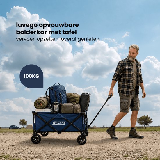 Luvego Bolderkar Met Opblaasbare Wielen | Opvouwbare Bolderkar | Strandkar | Bolderwagen | 100 kg Draagkracht | 140 Liter | Afneembare Wielen | Voor Strand, Camping, Festival & Picknick — afbeelding 2
