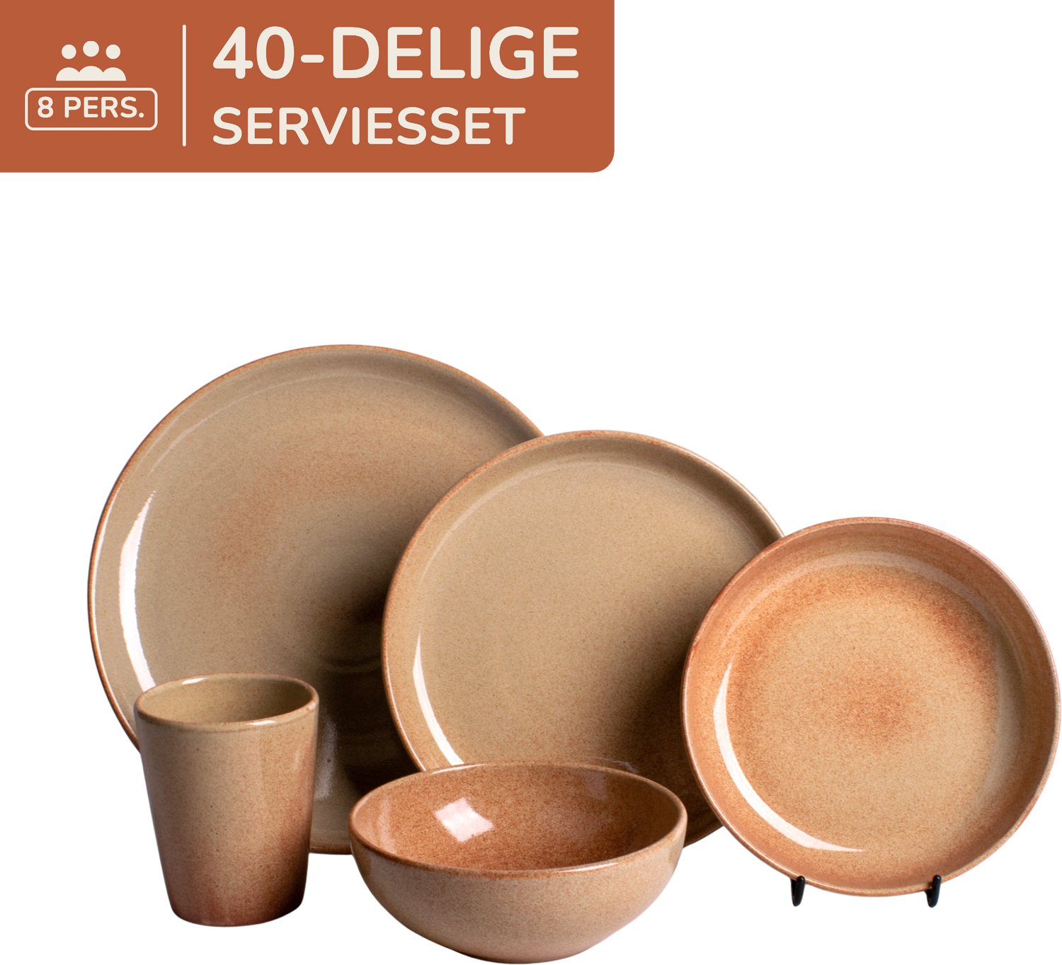 40 delige serviesset - 8 persoons - beige (zandkleurig) - Portugees stoneware - Maia - Kade 171 serviessets - hip en trendy