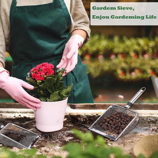 Grondzeef voor tuinieren, set van 4 stenen en grind handzeef met handvat - tuinzeef schep | voor buiten, , tuin, achtertuin, kas, landschap, zandstraat — afbeelding 2