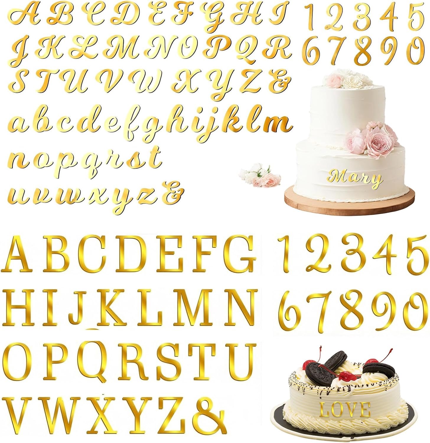101 stuks taartdecoraties, letters en cijfers van spiegel, acryl