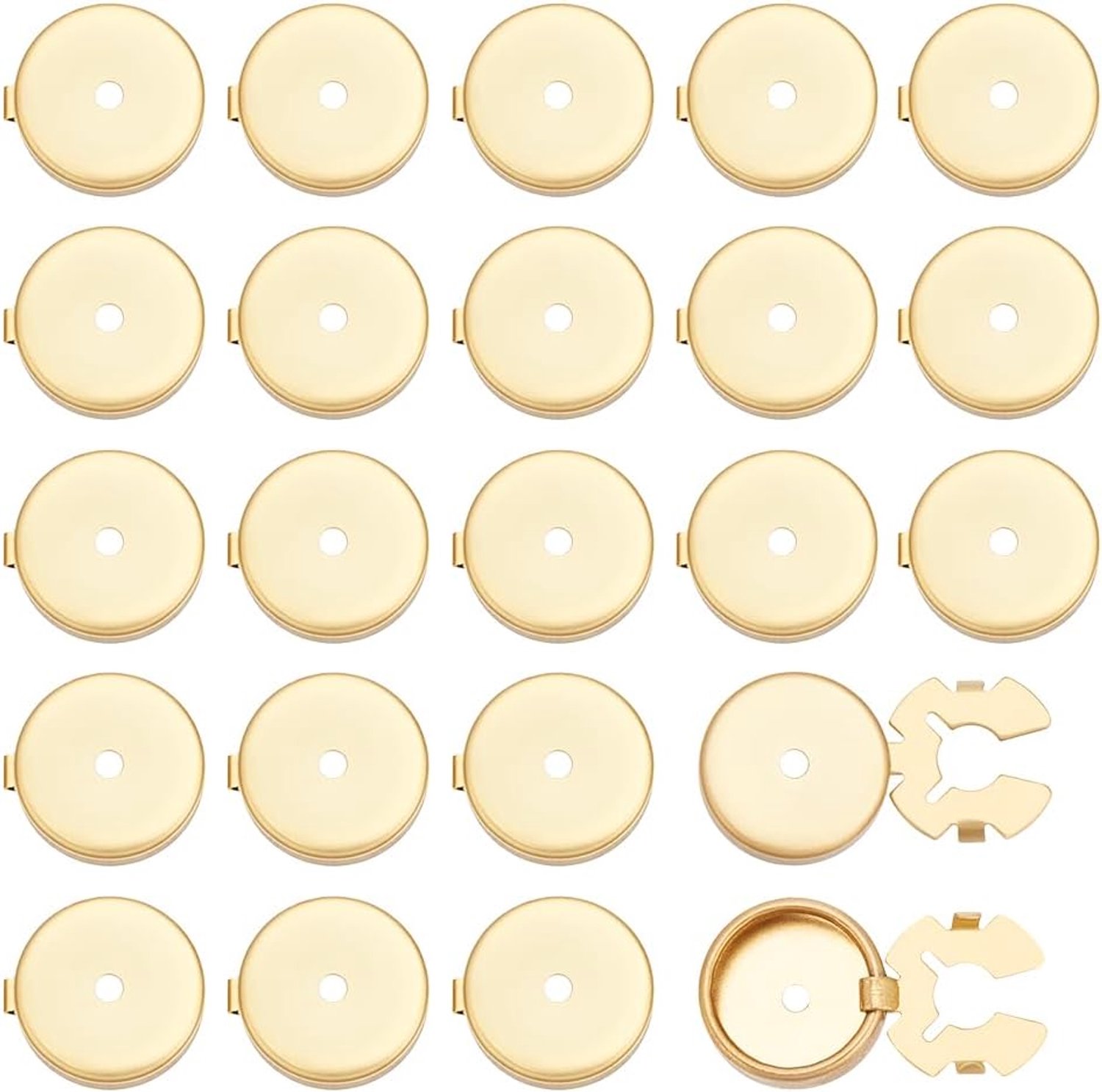 24 stuks platte ronde knopafdekkingen, gouden koperen