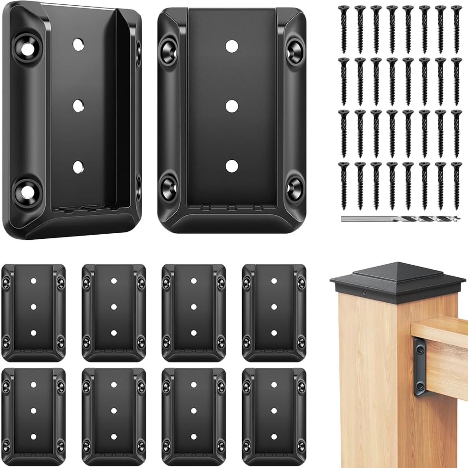 DN Mate 20 stuks dekreling beugelconnectoren voor 2 x 4 (werkelijke 1,5 x 3,5 inch) houten paal naar leuning verbinding, stevige nylon trappenhekverbindingen met gecoate houtschroeven, boor