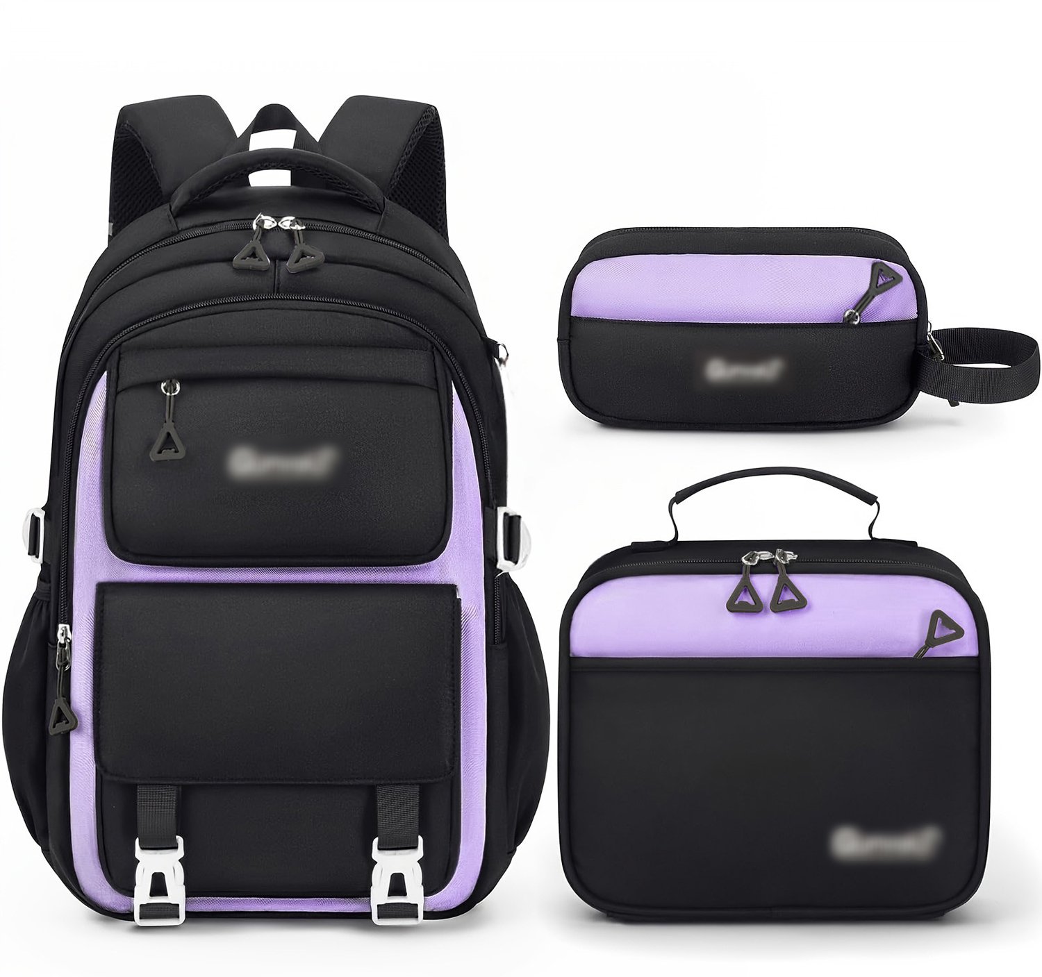 Ergonomische Schooltas voor Meisjes - 3-in-1 Waterdichte Schoolrugzak voor Meisjes - Inclusief Lunchbox en Pennenzak - Complete Praktische Schoolset - Rugzak voor Kinderen 6 tot 18 Jaar - Zwart