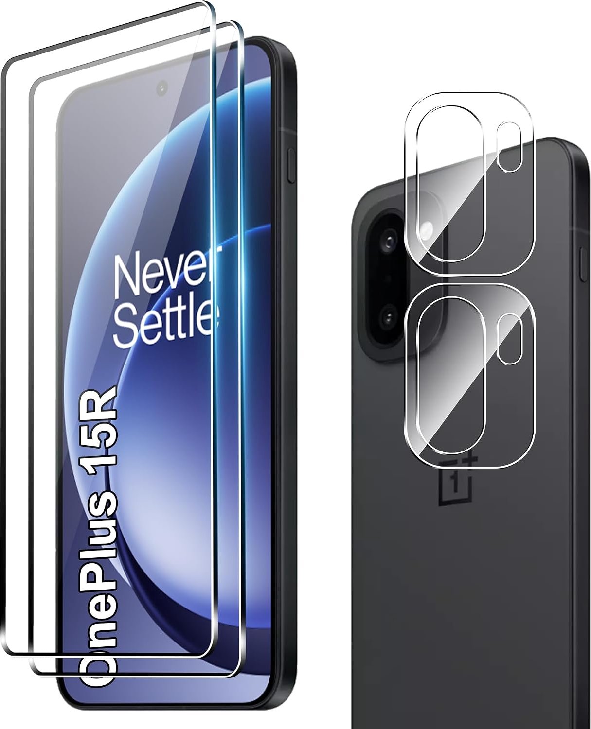 Fitudoos voor OnePlus 15R [2 stuks] beschermfolie van pantserglas + camerabeschermfolie [2 stuks], [9H hardheid], [0,33 mm] [ultra-helder], [krasbestendig en oliebestendig], [bubbelvrij].