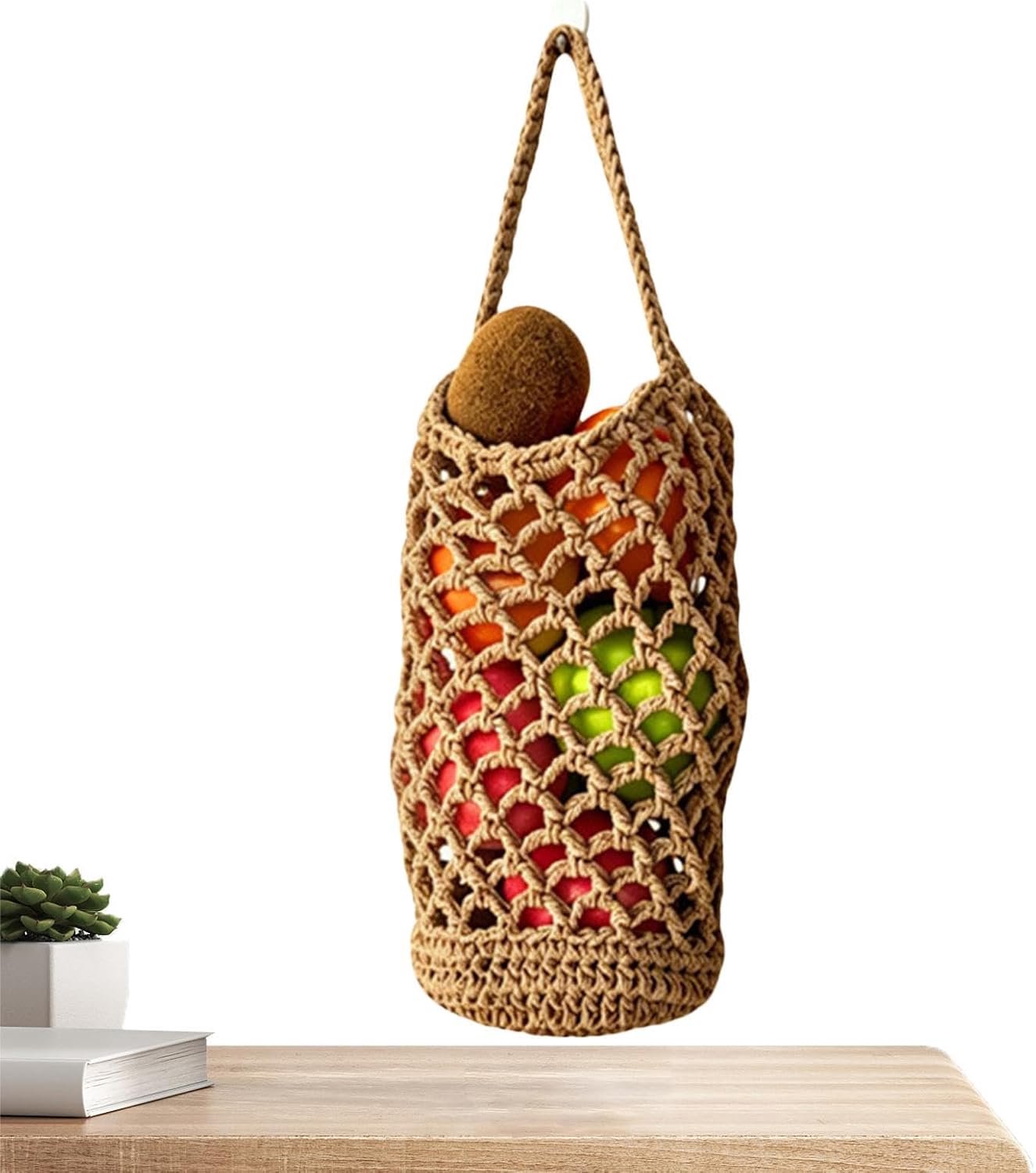 Hangend, handgevlochten opbergnet, wandhouder voor , voor thuis, woonkamer, slaapkamer, balkon, wasruimte, entree