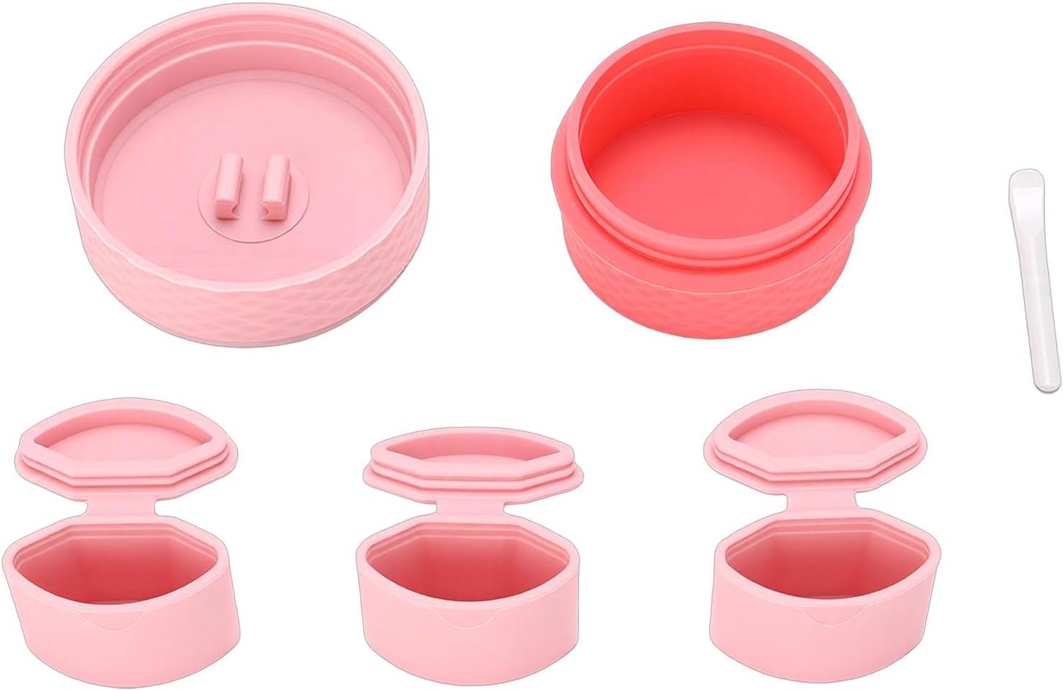 3-in-1 Siliconen Make-upcontainers voor op Reis, Draagbare Hervulbare Cosmetische Potten met Opbergdoos, Roze Siliconen 82 Ml Buitendoos met Flessen, Ideaal voor Reizigers