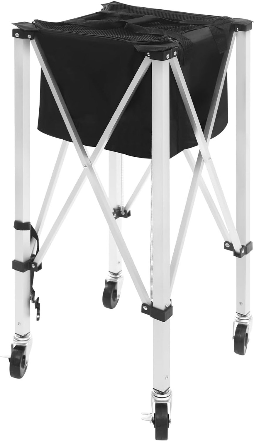 Inklapbaar, met draagtas en X-vormig frame, wielen, inhoud van 170 tennisballen, maximaal draagvermogen 18/20 kg
