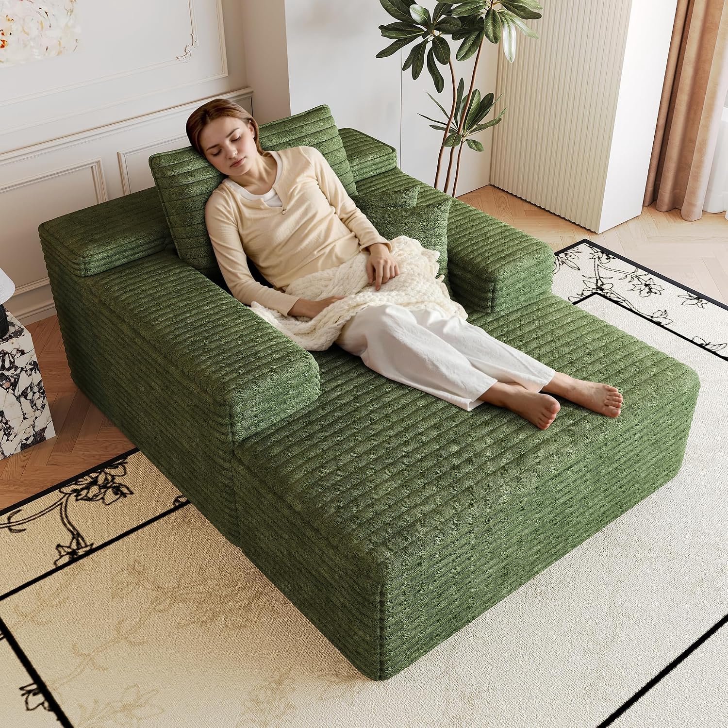 115 x 159 cm, loungebank met diepe zitting, corduroy, groen