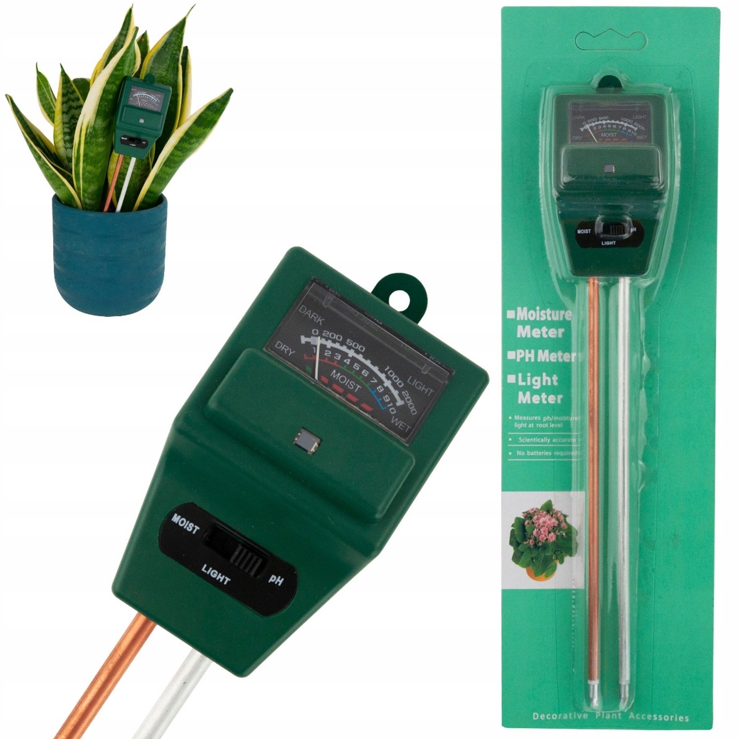 3-in-1 Bodemtester: pH, Vochtigheid & Zonlicht Meter