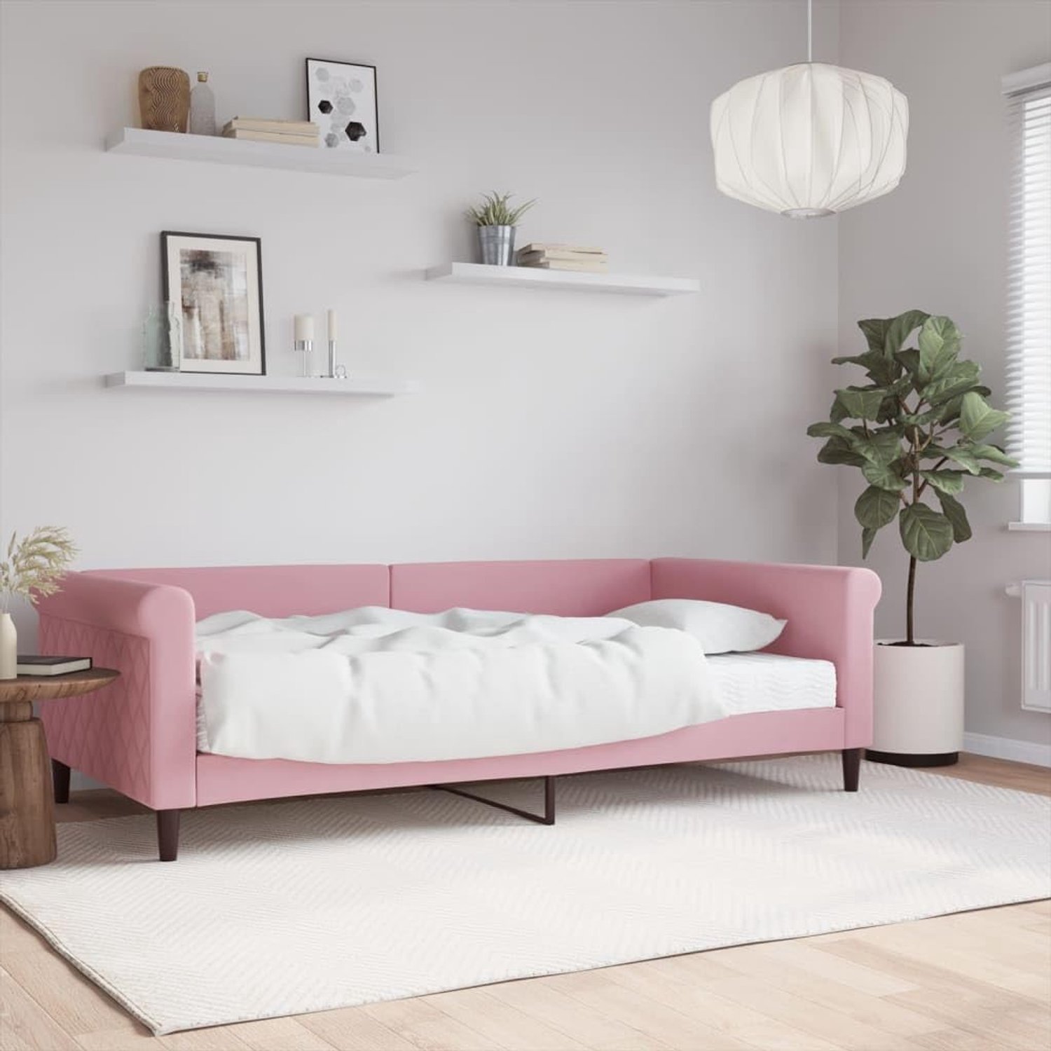 2 in 1 fluwelen slaapbank met schuimmatras veelzijdig roze 100x200 cm